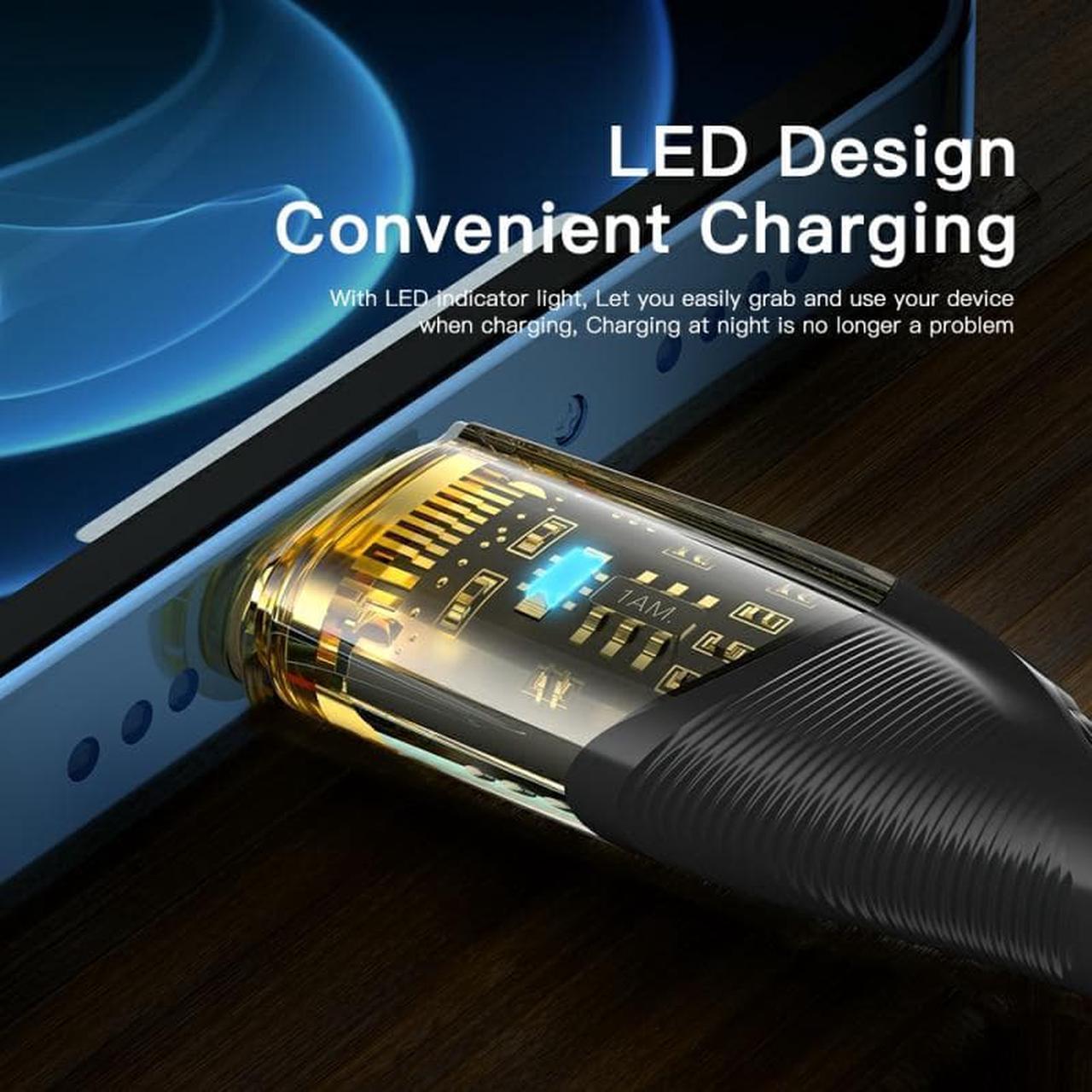 Alt view image 5 of 7 - [3.3ft, 1-pack] 3A PD 29W USB C to Lightning Cable  [Apple MFi Certified] Super Fast Charging Transparent Shell, 480Mbps Data Nylon Braided for iPhone 14 13 12 11 Pro Max Mini XR XS 8 SE iPad