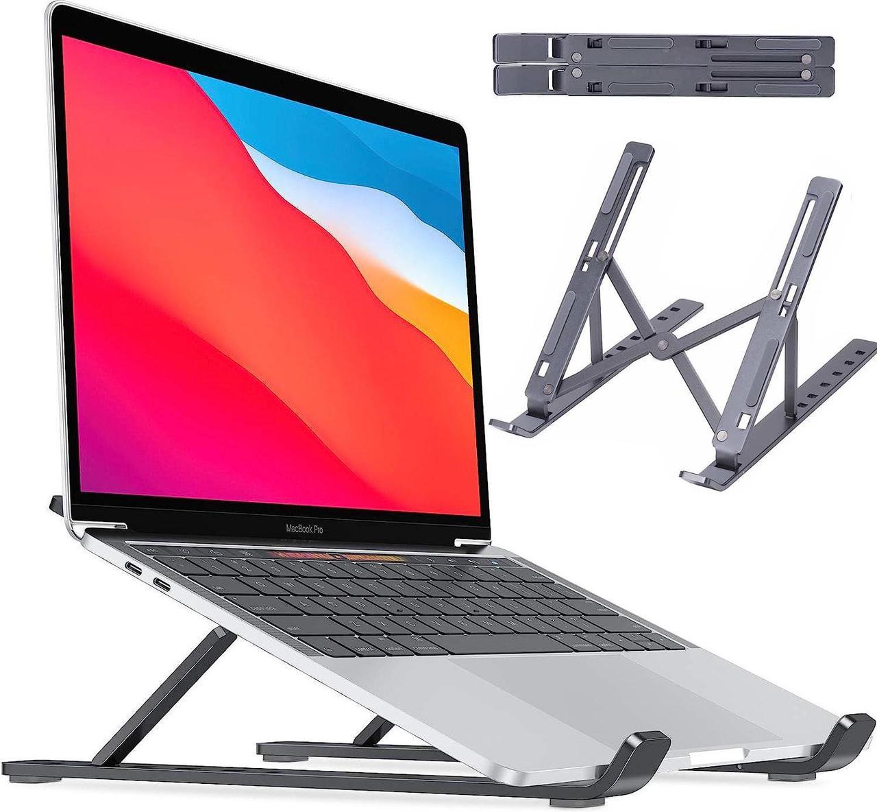 Laptop Stand Adjustable for Desk Foldable Laptop Holder Cradle,Ergonomic Folding Portable Notebook Compatible with MacBook Air Pro, HP, Lenovo, Dell, More 10-15.6 Laptops and Tablets (Black)