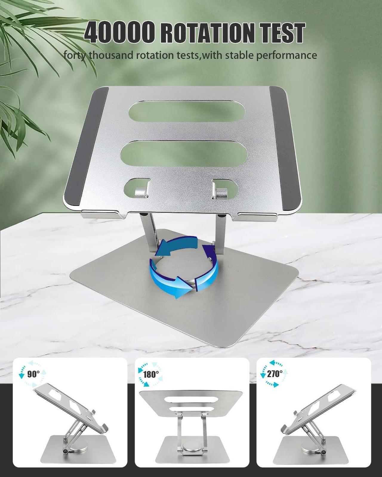 Alt view image 4 of 7 - Laptop Stand 360° Rotating, Foldable Aluminum Laptop Desk Stand, Adjustable Height Laptop Riser, Ergonomic Computer Monitor Stand, Compatible with PC, MacBook Air/All 10-17" Laptops