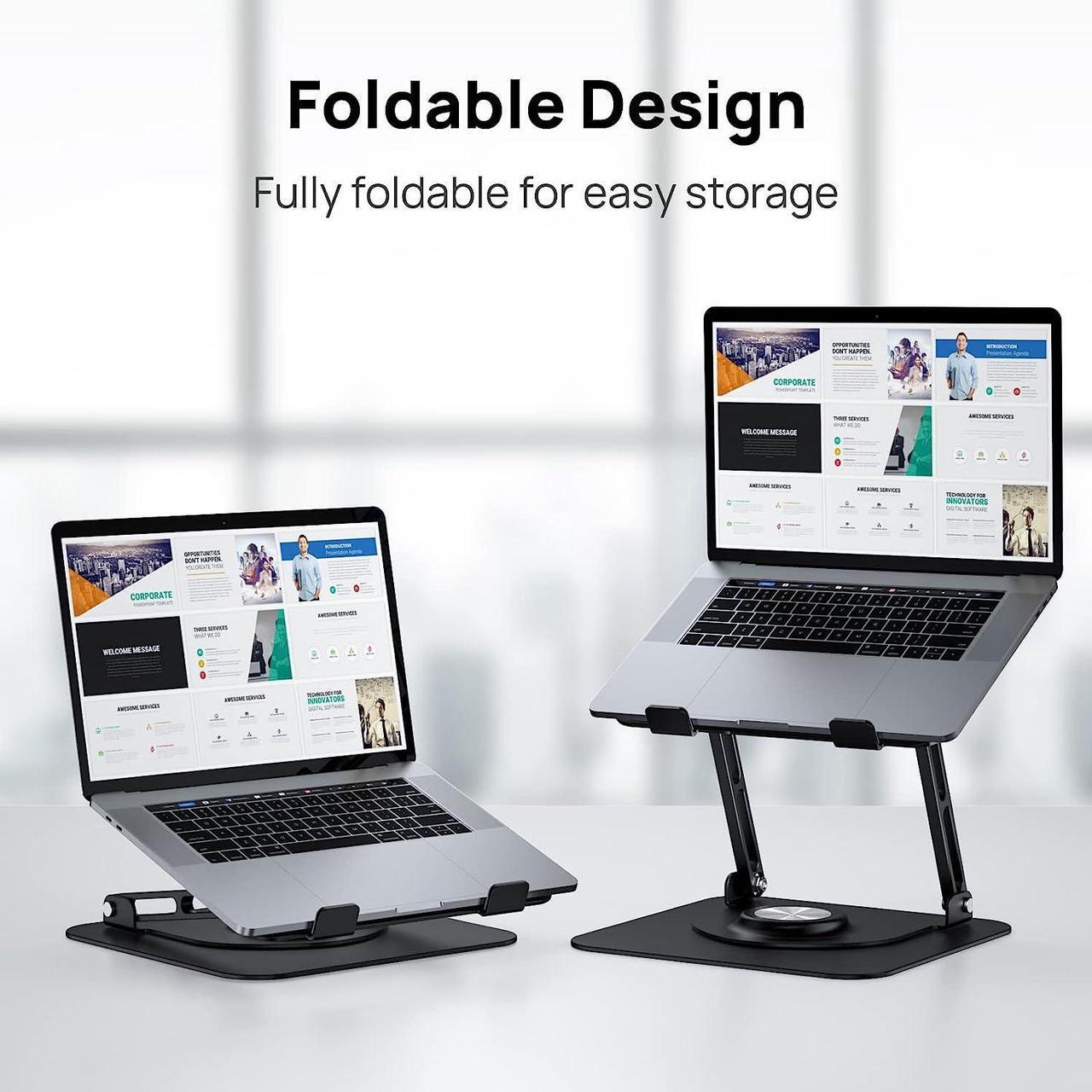 Alt view image 3 of 7 - Laptop Stand with 360 Rotating Base, Computer Stand Ergonomic Laptop Riser for Collaborative Work Dual Rotary Shaft Fully Foldable for Easy Storage Fits All Laptops up to 16 inches - Black