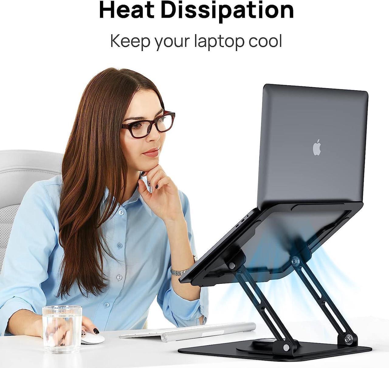 Alt view image 6 of 7 - Laptop Stand with 360 Rotating Base, Computer Stand Ergonomic Laptop Riser for Collaborative Work Dual Rotary Shaft Fully Foldable for Easy Storage Fits All Laptops up to 16 inches - Black