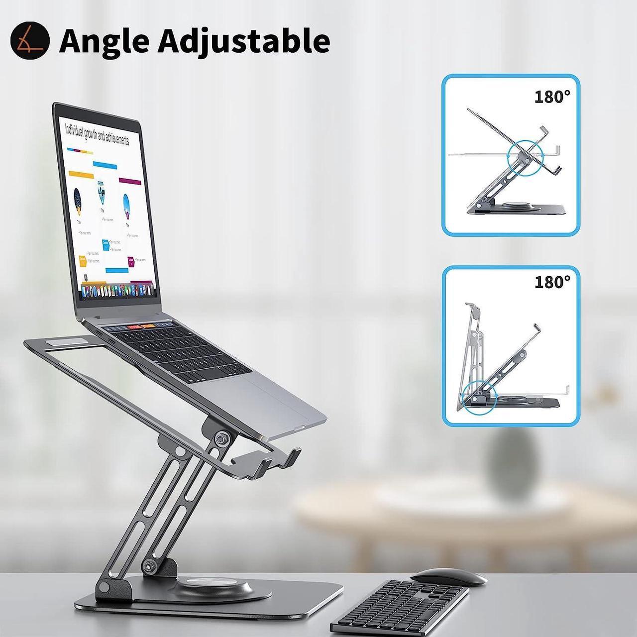 Alt view image 7 of 7 - Laptop Stand with 360 Rotating Base, Computer Stand Ergonomic Laptop Riser for Collaborative Work Dual Rotary Shaft Fully Foldable for Easy Storage Fits All Laptops up to 16 inches - Black
