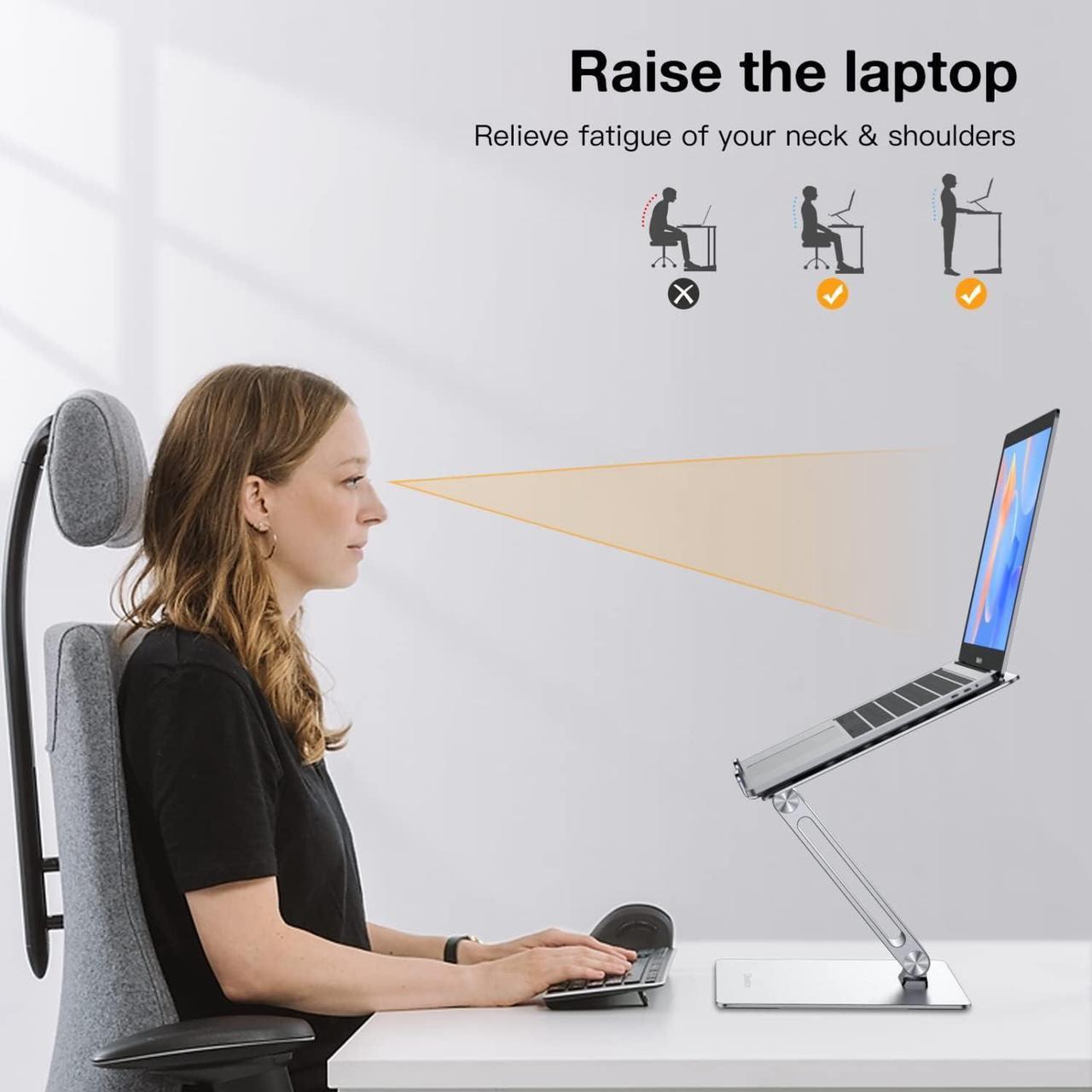 Alt view image 2 of 7 - Laptop Stand 360° Rotating, Swivel Foldable Aluminum Laptop Desk Stand, Adjustable Height Laptop Riser, Ergonomic Computer Monitor Stand, Compatible with PC, MacBook Air/All 10-17.3" Laptops