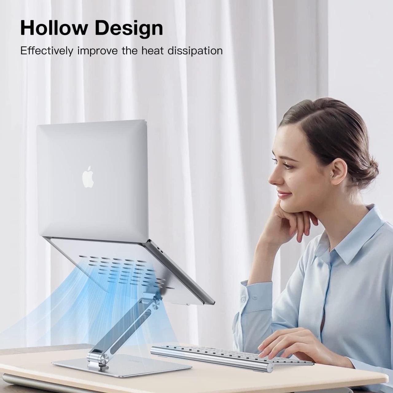 Alt view image 5 of 7 - Laptop Stand 360° Rotating, Swivel Foldable Aluminum Laptop Desk Stand, Adjustable Height Laptop Riser, Ergonomic Computer Monitor Stand, Compatible with PC, MacBook Air/All 10-17.3" Laptops