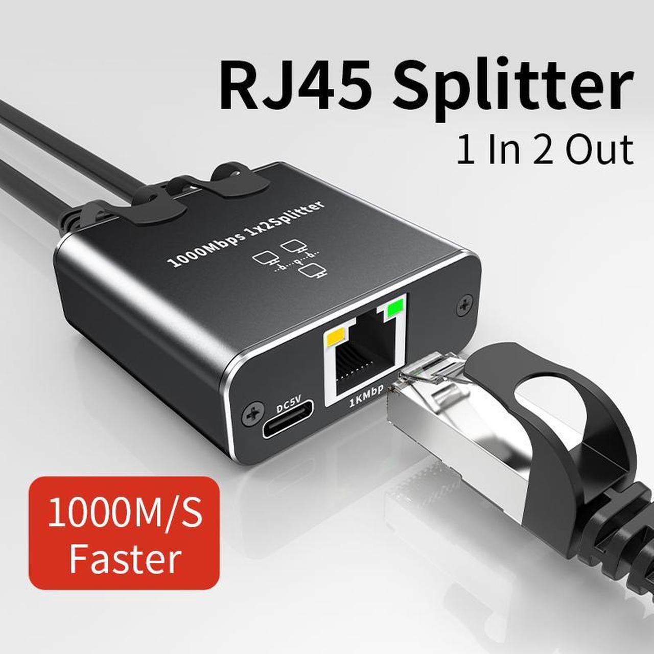 RJ45 Gigabit Network Ethernet Splitter 1 to 2 Splitter, Suitable Super Cat5/5e/6/7/8, Cmpatible with ADSL, Hubs, TVs, Set-top Boxes, Routers, Computers Support 2 Devices Simultaneous Networking