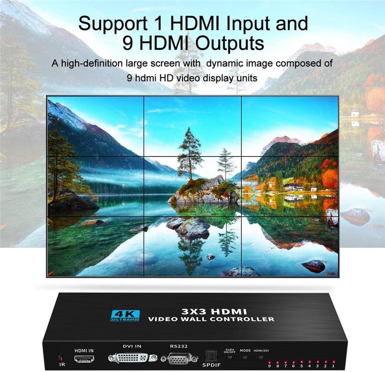 Alt view image 2 of 7 - Video Wall Controller 3x3 4K 3840x2160@30Hz Processor HDMI 1.4 HDCP 1.4 Support 13 Display Modes - 1x1,1x2, 1x3, 1x4, 2x1, 2x2, 2x3, 2x4, 3x1, 3x2, 3x3, 4x1, 4x2 with 1 HDMI Input 9 HDMI Output