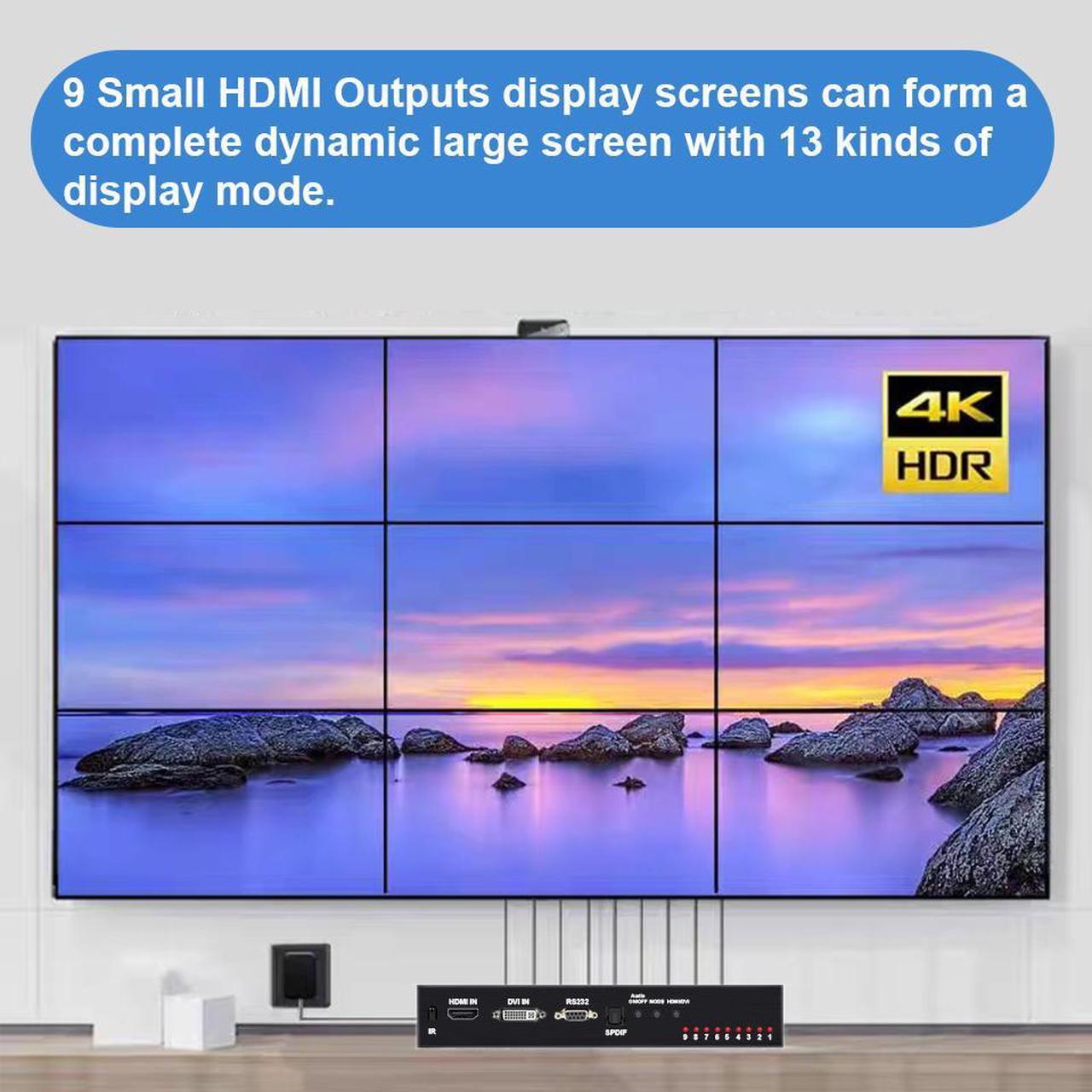 Alt view image 4 of 7 - Video Wall Controller 3x3 4K 3840x2160@30Hz Processor HDMI 1.4 HDCP 1.4 Support 13 Display Modes - 1x1,1x2, 1x3, 1x4, 2x1, 2x2, 2x3, 2x4, 3x1, 3x2, 3x3, 4x1, 4x2 with 1 HDMI Input 9 HDMI Output