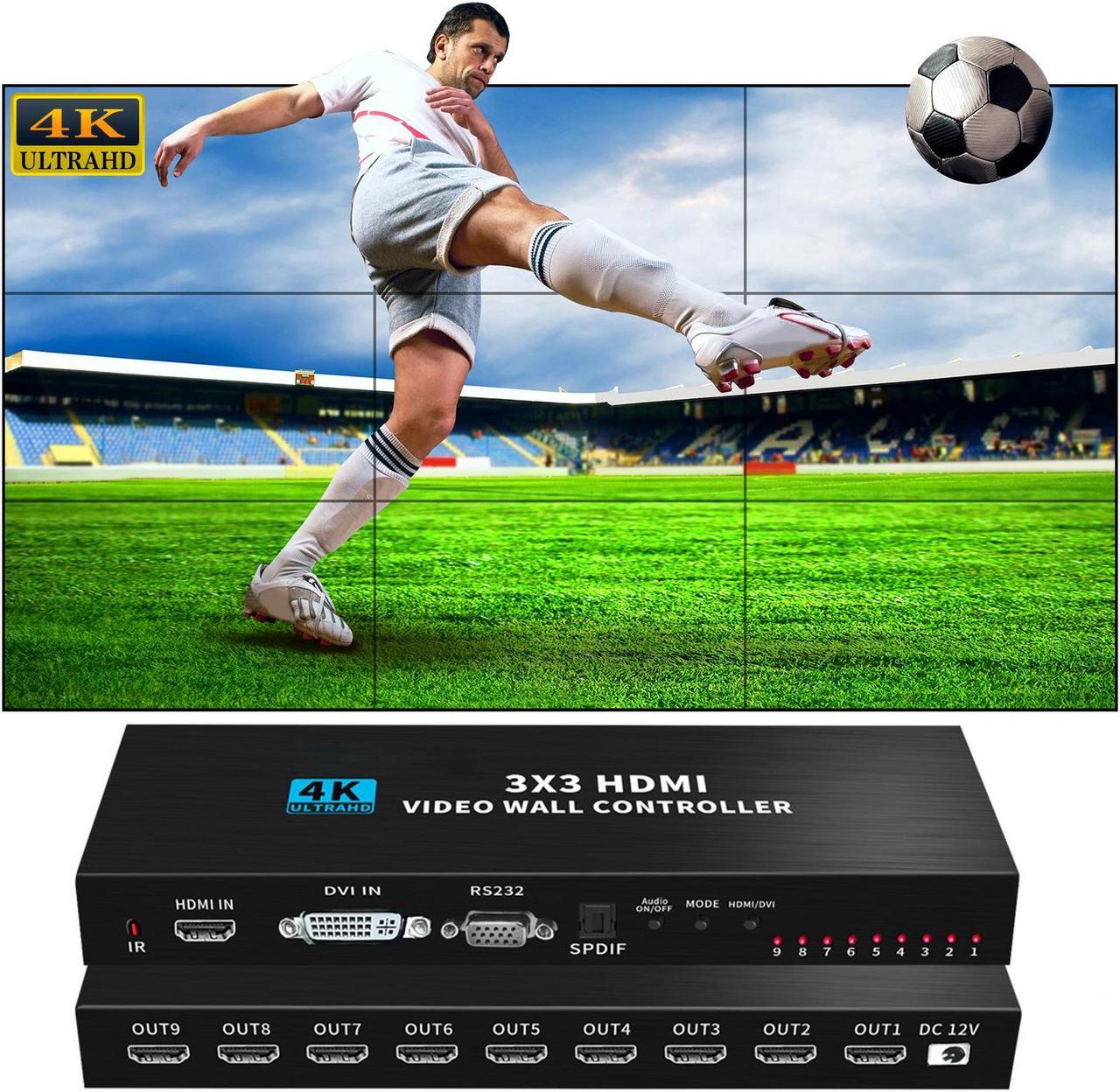 Main image of Video Wall Controller 3x3 4K 3840x2160@30Hz Processor HDMI 1.4 HDCP 1.4 Support 13 Display Modes - 1x1,1x2, 1x3, 1x4, 2x1, 2x2, 2x3, 2x4, 3x1, 3x2, 3x3, 4x1, 4x2 with 1 HDMI Input 9 HDMI Output