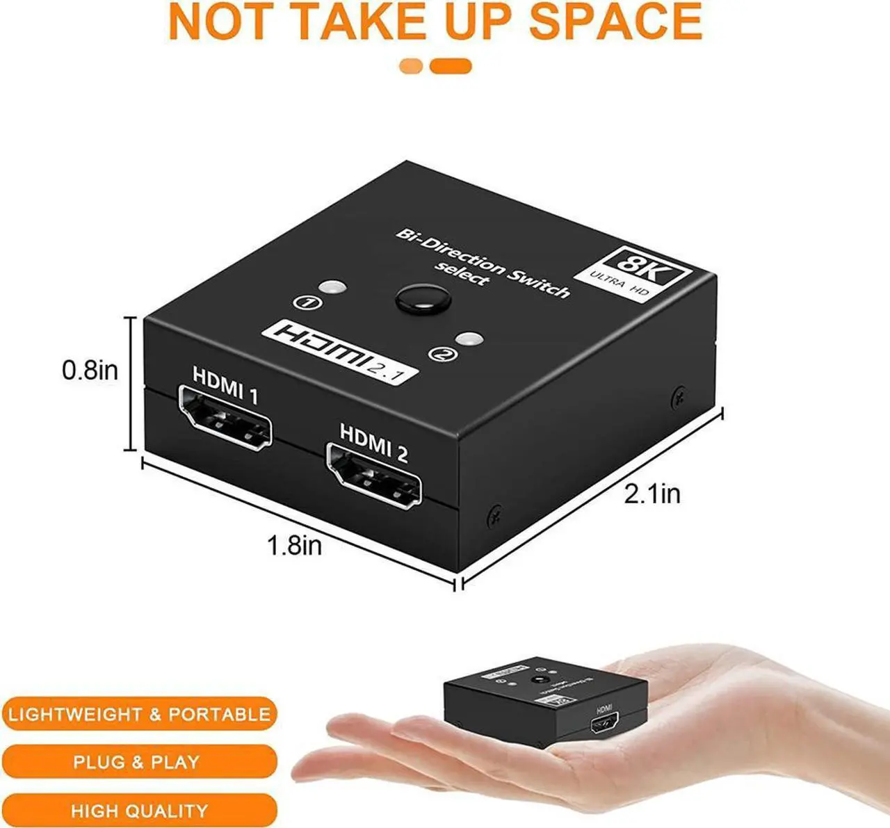 Alt view image 7 of 7 - HDMI Switch 4K 120Hz, Bi-Directional HDMI Switcher 2 Input 1 Output, 1 Input 2 Output, Supports 4K/120Hz,8K/60Hz High Speed 48Gbps Compatible for Firestick, Xbox PS4 Roku HDTV