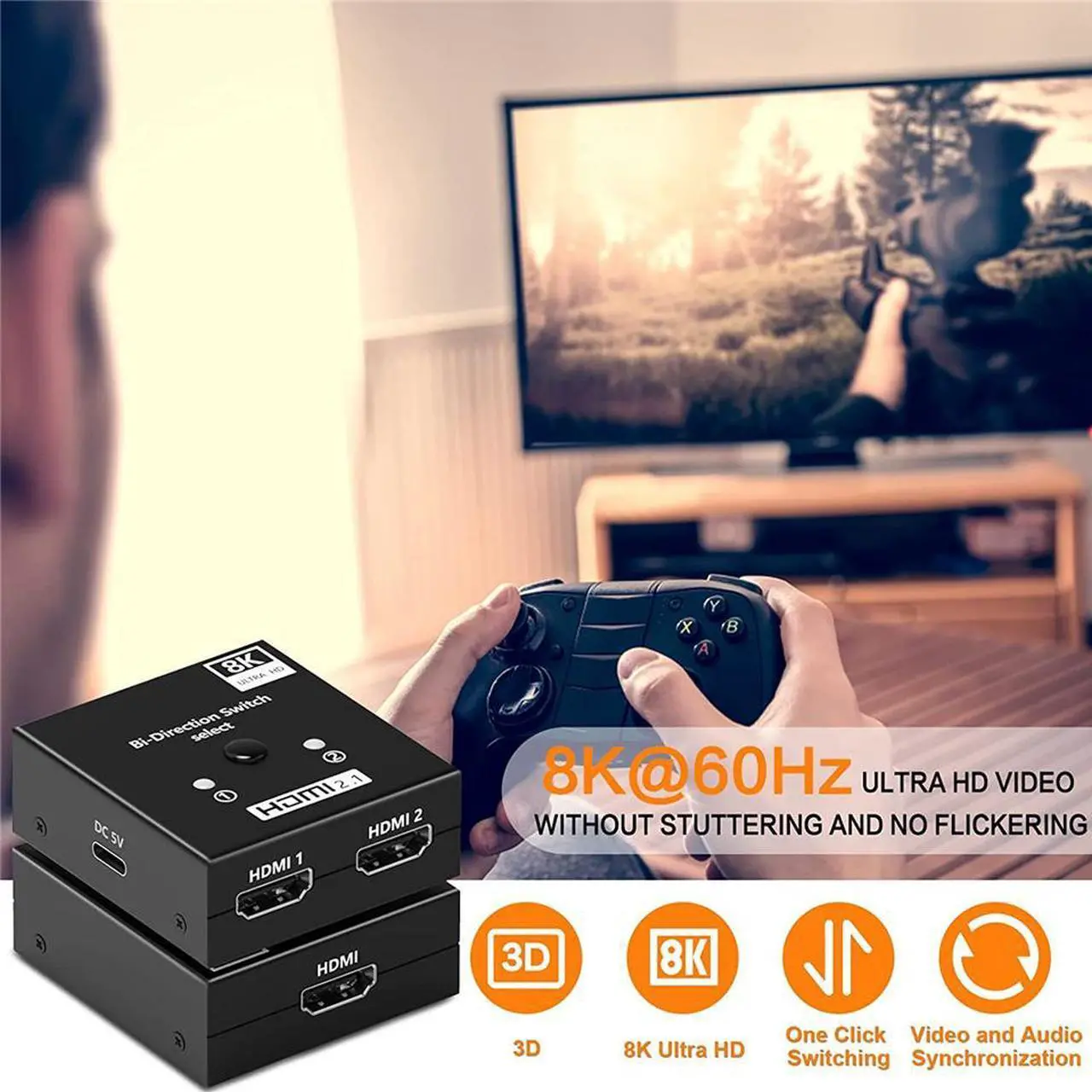 Alt view image 2 of 7 - HDMI Switch 4K 120Hz, Bi-Directional HDMI Switcher 2 Input 1 Output, 1 Input 2 Output, Supports 4K/120Hz,8K/60Hz High Speed 48Gbps Compatible for Firestick, Xbox PS4 Roku HDTV