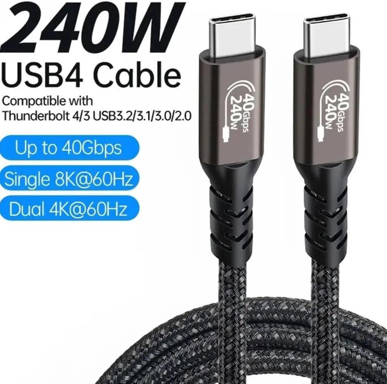 40GBps USB 4 Type-C Cable, 240W Fast Charging Cord 40Gbps High Speed Data Transfer 8K 4K USB C Video Cord for Thunderbolt 3/4, Mobile Phone, Notebook, MAC, SSD, PD3.1 and QC4.0 - 1.5FT