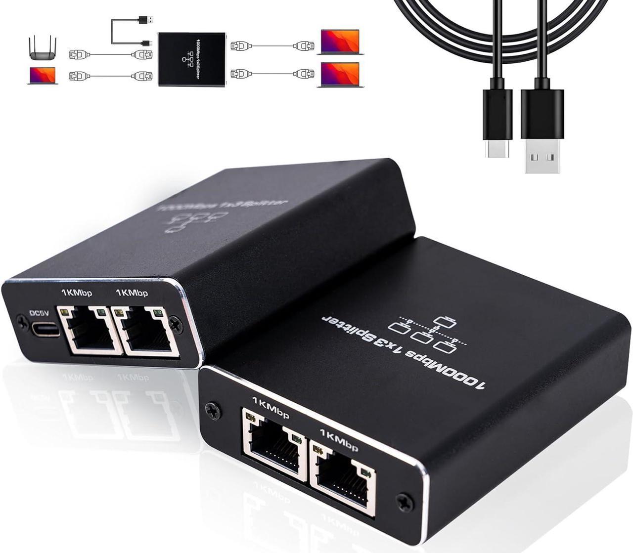 RJ45 Gigabit Network Ethernet Splitter 1 to 3 Splitter, Suitable Super Cat5/5e/6/7/8, Cmpatible with ADSL, Hubs, TVs, Set-top Boxes, Routers, Computers Support 3 Devices Simultaneous Networking