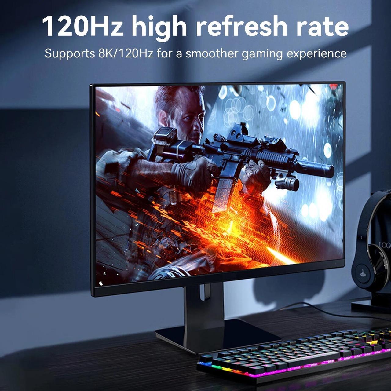 Alt view image 5 of 7 - DisplayPort 2.1 Cable 10ft, 16K DP 2.1 Cable Supports 80Gbps, 16K@30Hz, 8K@60Hz/120Hz, 4K@240Hz/165Hz, 2K@360Hz HDR, HDCP2.2, 3D, ARC for Laptop/PC/TV/Gaming Monitor