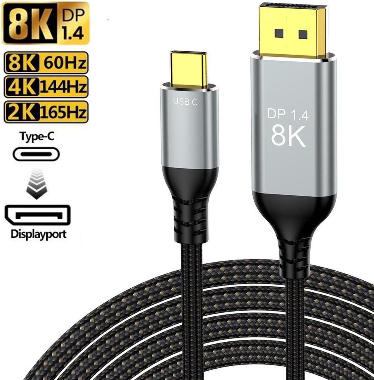 USB C to DisplayPort 2.1 Cable [8K@60Hz,4K@144Hz/120Hz] 8K Type C to DP 2.1 Cable [32.4Gbps, Thunderbolt 4/3] Compatible with MacBook Pro/Air, iPad Pro, Samsung Galaxy S22, 3.3FT(1m)