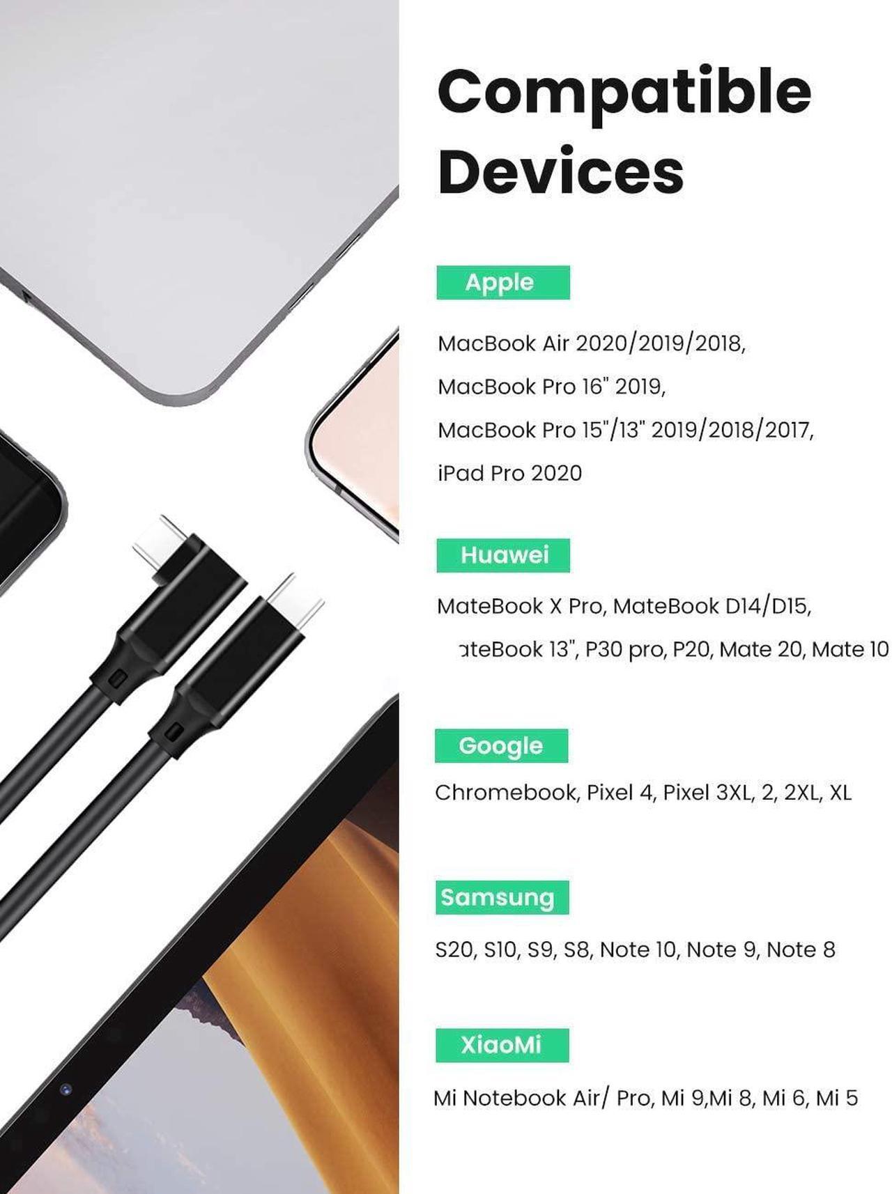 Alt view image 7 of 7 - 90 Degree USB C Android Auto Cable [10ft, 2Pack] 20Gbps USB 3.2 Gen 2X2 USB C to USB C Data Transfer Cord,4K 60Hz HDR Monitor Video, 5A 100W Fast Charging for MacBooks,PC, Docks, Phones, and Android