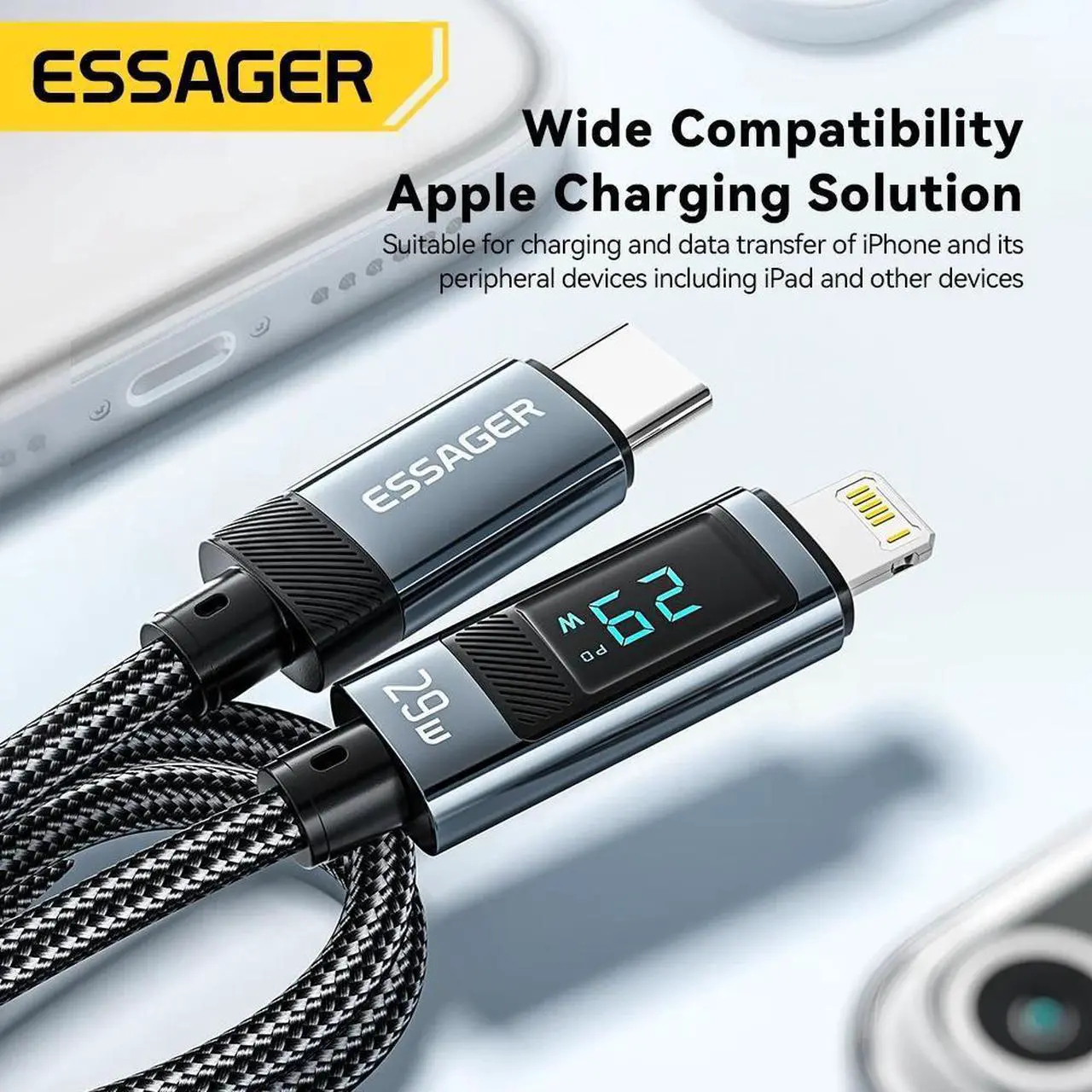Alt view image 6 of 7 - LUOM PD 29W USB C to Lightning Cable [3.3ft, 1-pack], 14.5V/2A Fast Charging, Nylon Braided [Apple MFi Certified] for iPhone 14 13 12 11 Pro Max Mini XR XS 8 SE iPad