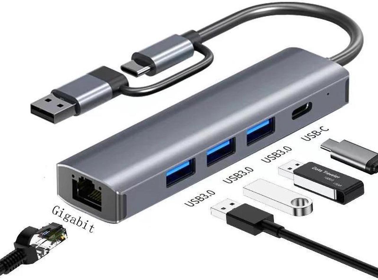 LUOM 5 in 1 USB Hub Ethernet, Portable Multiport Adapter, 2-in-1 USB-C USB 3.0 to HDMI Dock Compatible for MacBook Pro, USB C, 3 USB3.0, 1Gbps LAN USB Dongle for Type C Devices-Mac/iPad Pro