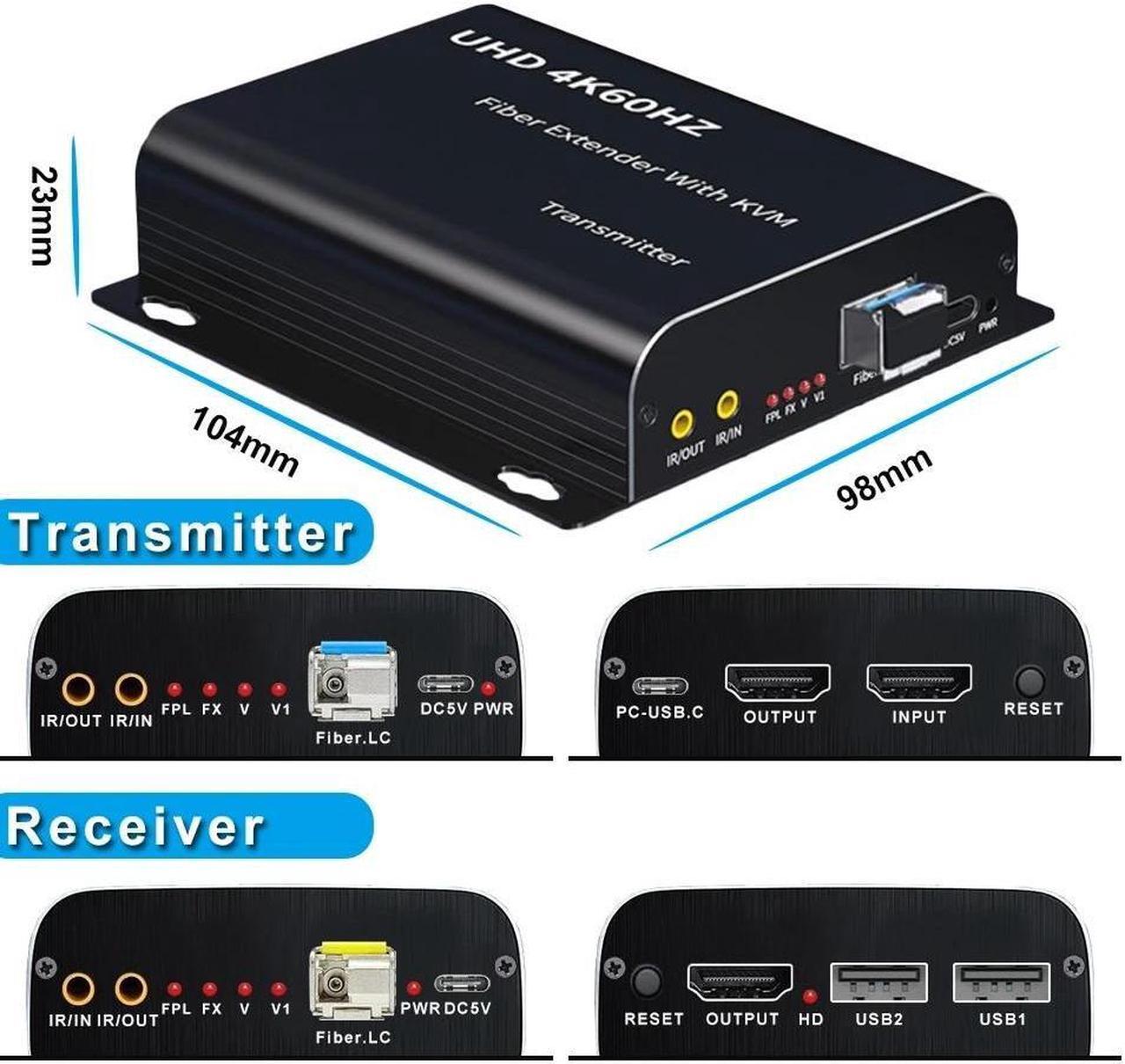 Alt view image 2 of 7 - LUOM HDMI KVM Fiber Extender Video Resolution Up to 4K@60Hz HDMI to Fiber Converter Transmission Distance Over LC Single Mode Fiber Optic Up to 20km 10Gbps Support USB Mouse Keyboard KVM