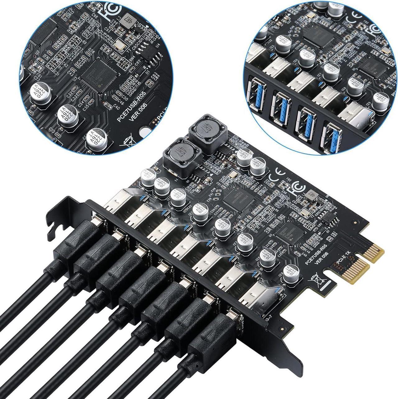 Alt view image 7 of 7 - 7 Ports PCI-E to USB 3.0 HUB PCI Express Expansion Card Adapter 5Gbps for Motherboard