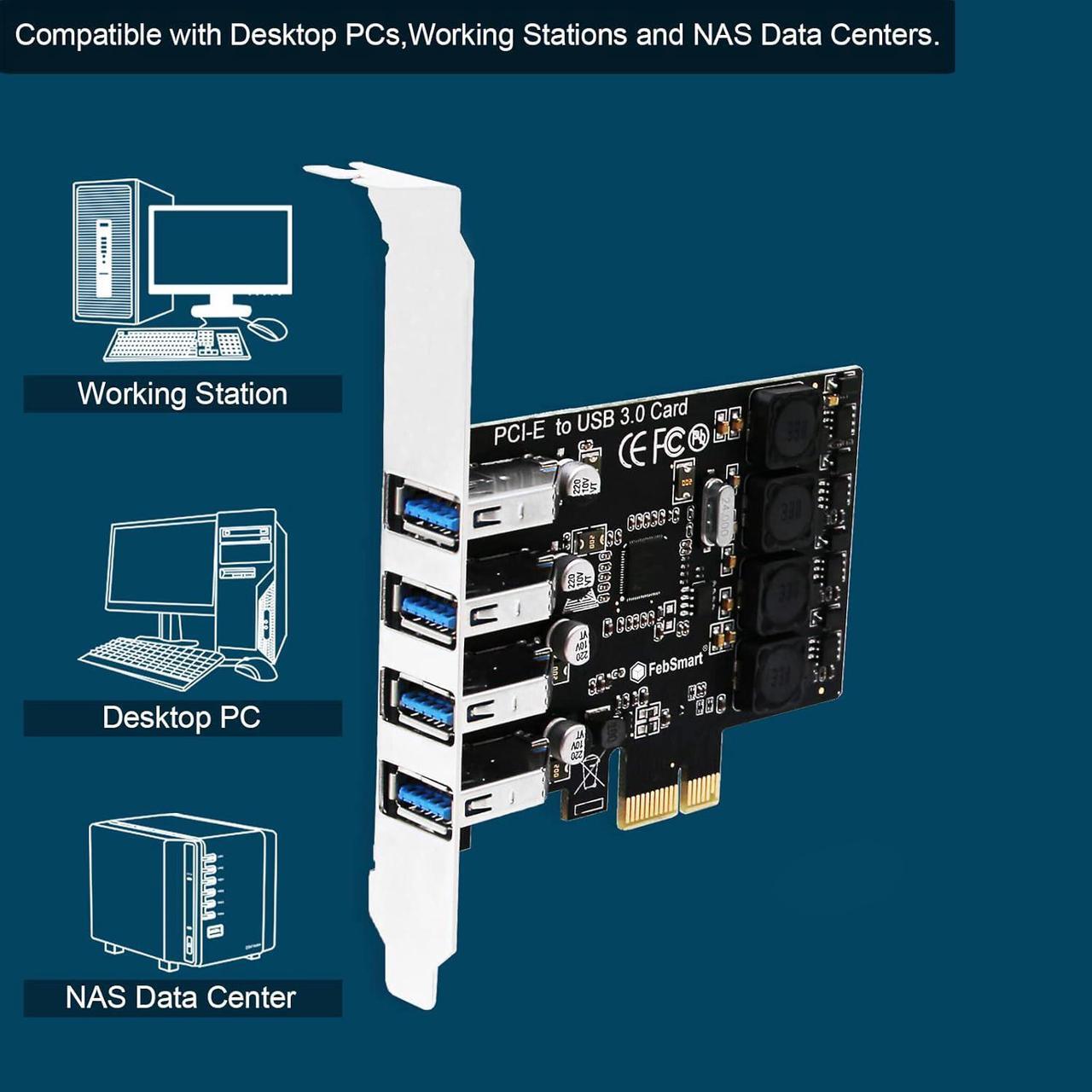 Alt view image 3 of 6 - LUOM 4 Ports PCI-E to USB 3.0 HUB PCI Express Expansion Card Adapter 5Gbps for Motherboard