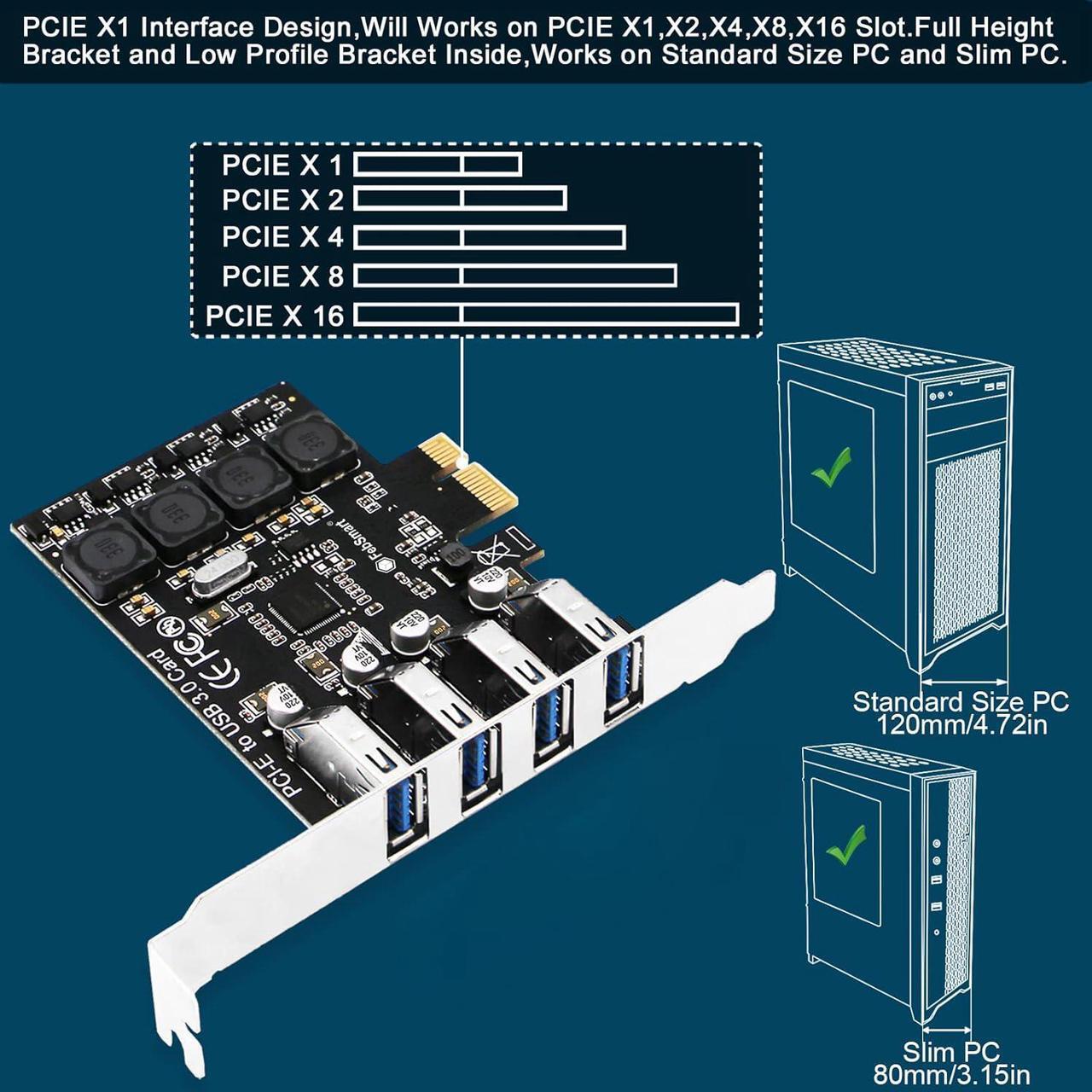 Alt view image 2 of 6 - LUOM 4 Ports PCI-E to USB 3.0 HUB PCI Express Expansion Card Adapter 5Gbps for Motherboard