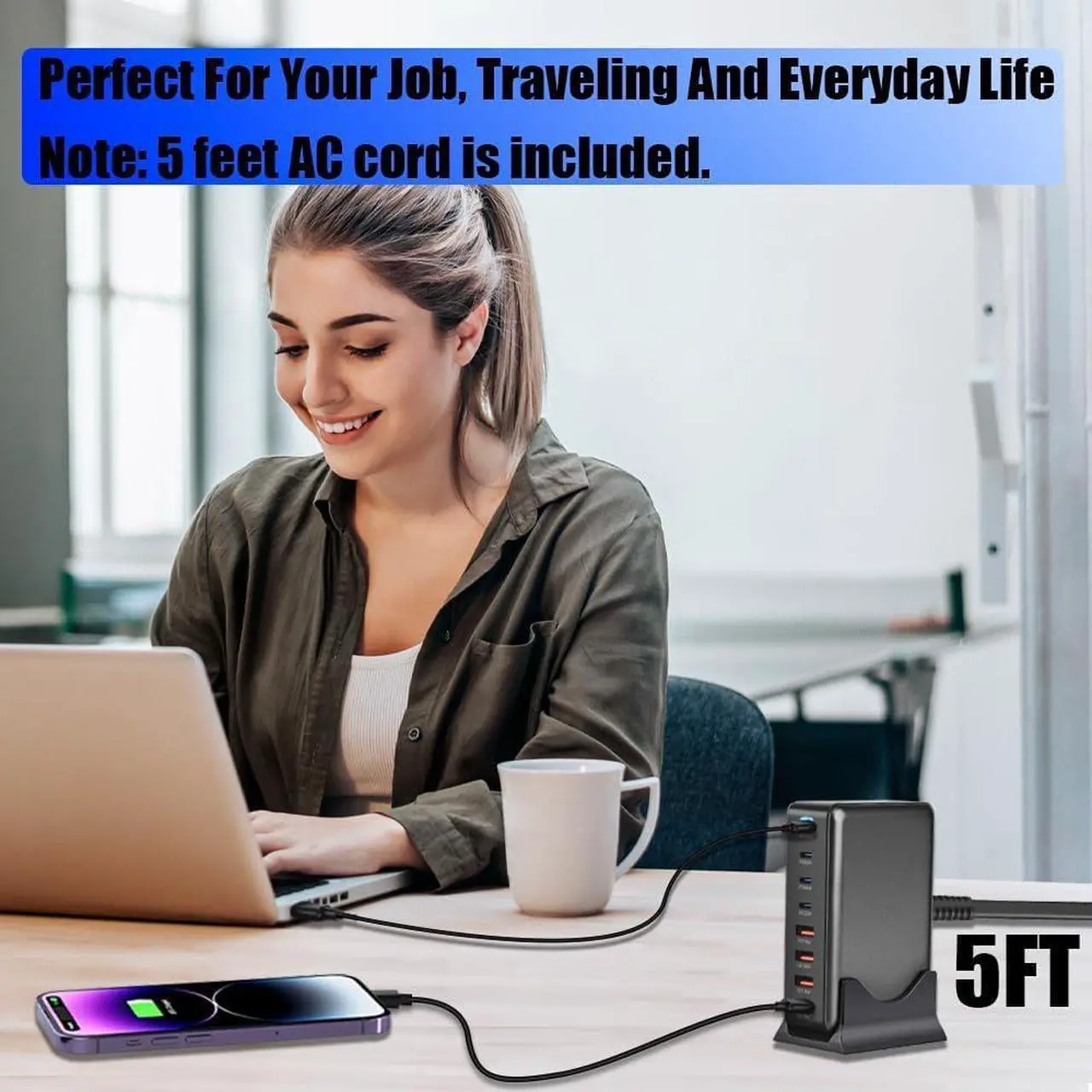 Alt view image 7 of 7 - LUOM 320W GaN USB C Quick Charge QC3.1 PD 3.1 TypeC 8-Port Supercharge Plug For iPad iPhone Samsung Universal Fast Charger - GaN TechGaN Tech Laptop USB C Power Adapter Block