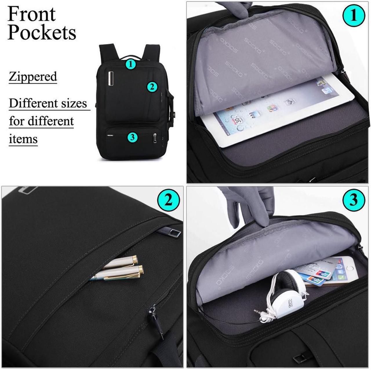 Alt view image 5 of 7 - SOCKO 17 Inch Laptop Backpack with Side Handle and Shoulder Strap,Travel Bag Hiking Knapsack Rucksack College Student Shoulder Back Pack For Up to 17 Inches Laptop Notebook Computer, Black