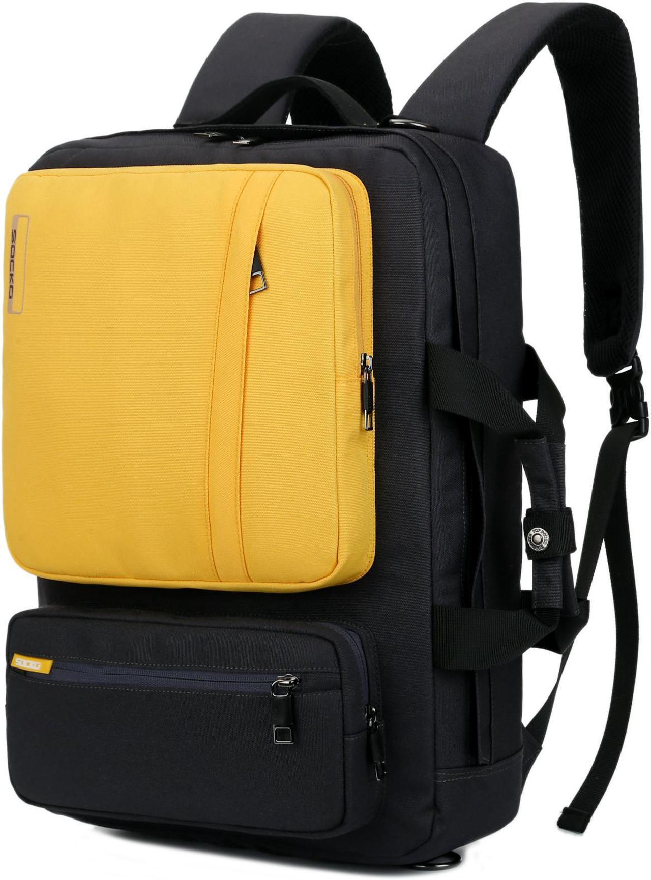 SOCKO 17.3 Inch Laptop Backpack with Side Handle and Shoulder Strap,Travel Bag Hiking Knapsack Rucksack College Student Shoulder Back Pack for Up to 17.3 Inches Laptop Notebook Computer, Black+Yellow