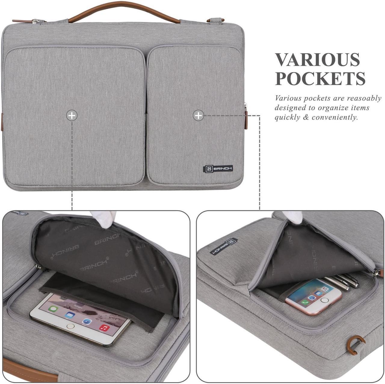 Alt view image 3 of 7 - BRINCH 15.6 Inch Laptop Bag w/ Luggage Strap,Mens / Womens Water Resistant Shoulder Messenger Bag 360° Protective Laptop Sleeve Case Purse for 15- 15.6 Inch Laptop MacBook Chromebook Computers, Gray