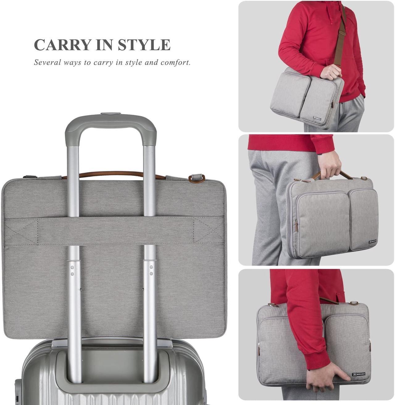 Alt view image 7 of 7 - BRINCH 15.6 Inch Laptop Bag w/ Luggage Strap,Mens / Womens Water Resistant Shoulder Messenger Bag 360° Protective Laptop Sleeve Case Purse for 15- 15.6 Inch Laptop MacBook Chromebook Computers, Gray