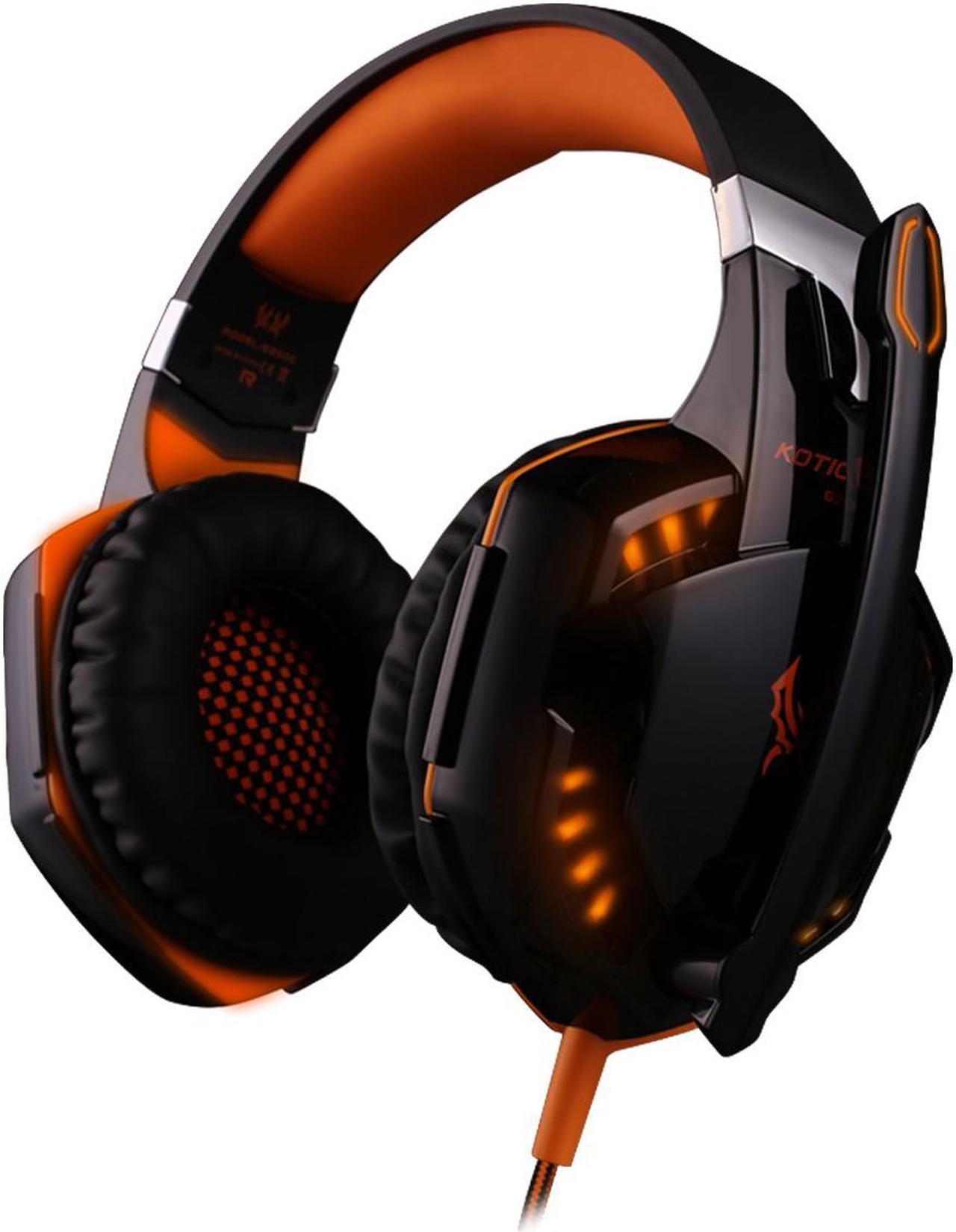 KOTION EACH Over-ear Game Gaming Headphone Headset Earphone Headband with Mic Stereo Bass LED Light for PC Game(Black+Orange)