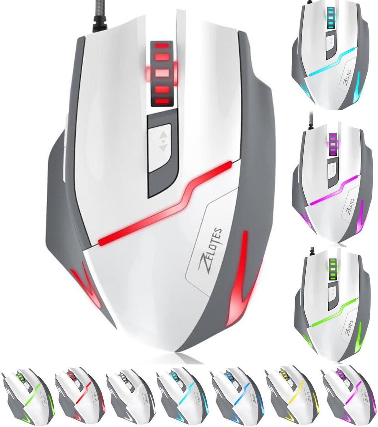 Zelotes 7200 DPI Gaming Mouse,7 Buttons,Multi-Modes LED Lights, 7 Adjustable DPI Levels, 600/1000/1600/2400/3200/5400/7200DPI USB Optical Wired Mice for Gamer PC MAC Laptop -White