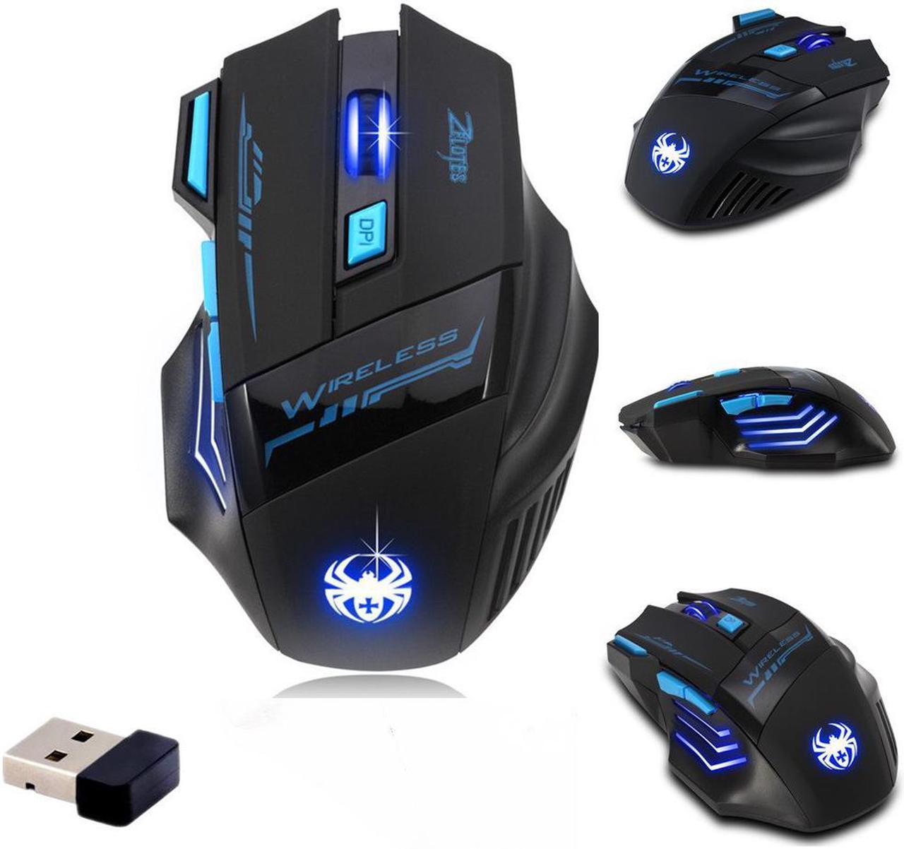 Zelotes F14 Professional Blue LED 2400 DPI 9 Buttons USB 2.4G Optical Wireless Gaming Mouse Mice for gamer(Black)