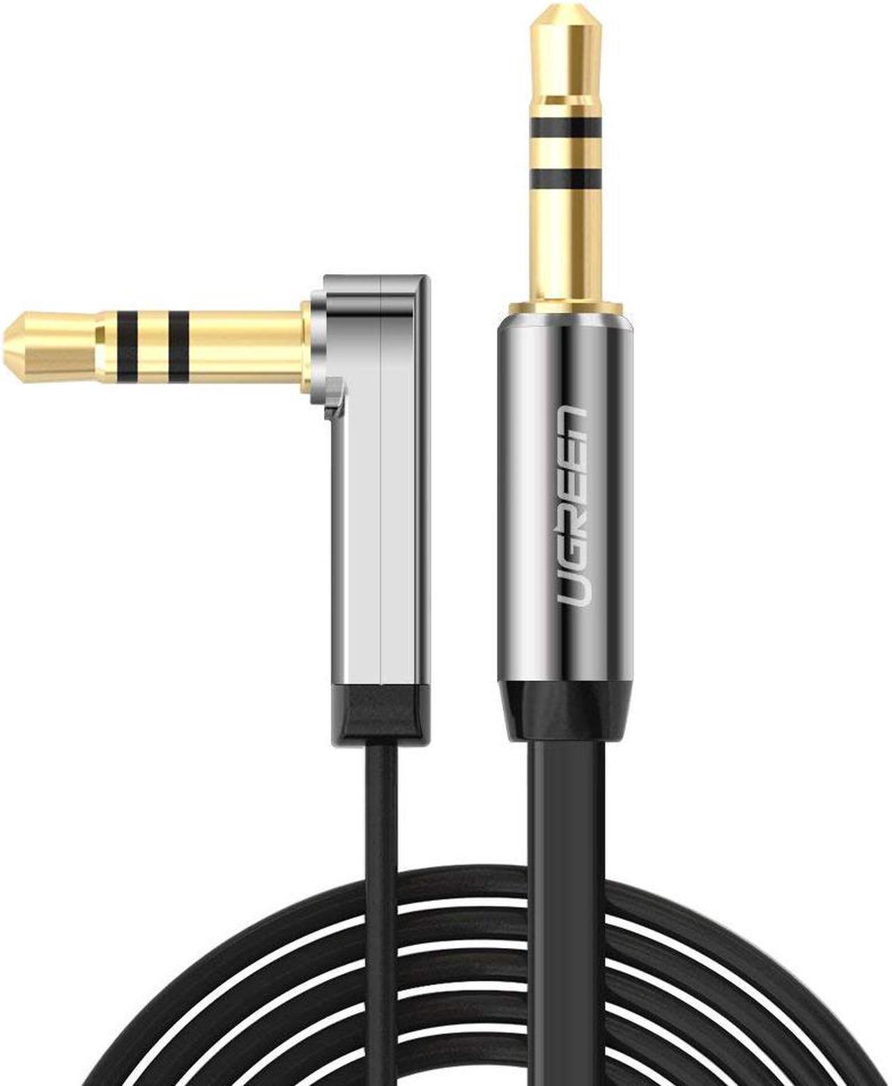 3.5mm Auxiliary Audio Jack to Jack cable 90 Degree Right Angle for Apple iPhone, iPod, iPad, Samsung, Smartphones, Tablets and Speakers,24K Gold Plated Male to Male-(Black 6.6ft/2m)