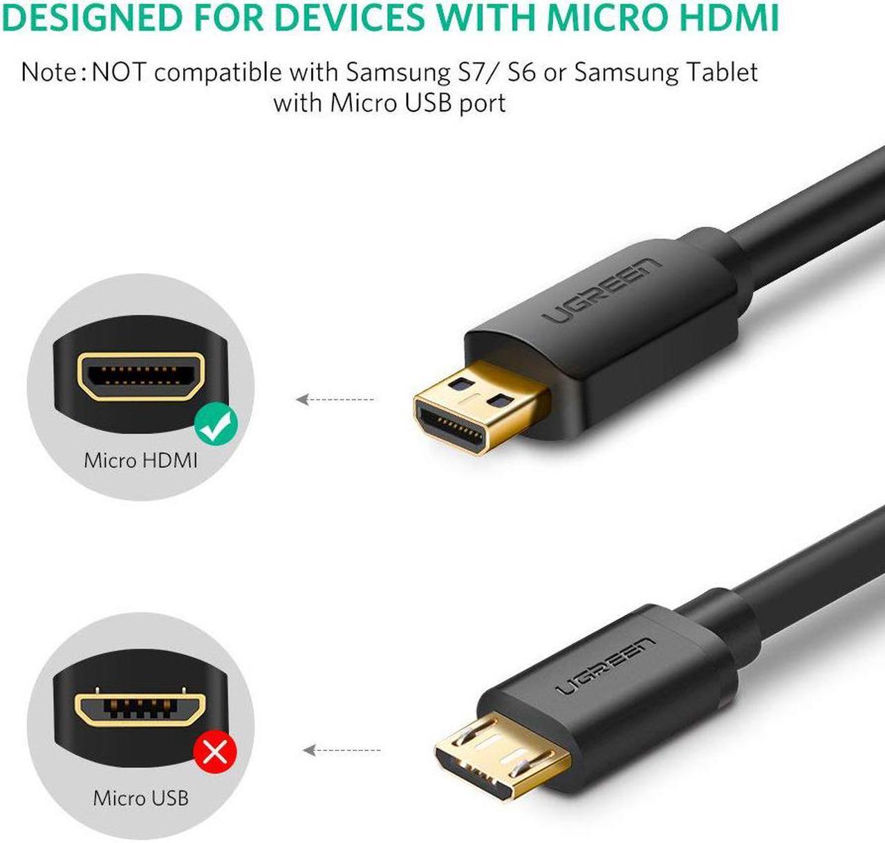 LUOM Micro HDMI to HDMI Cable 2M Gold-Plated 1.4 3D 2K 1440P High Premium Cable Adapter for HDTV XBox Mobile Phone Table Cable-(3.3ft, 1m)