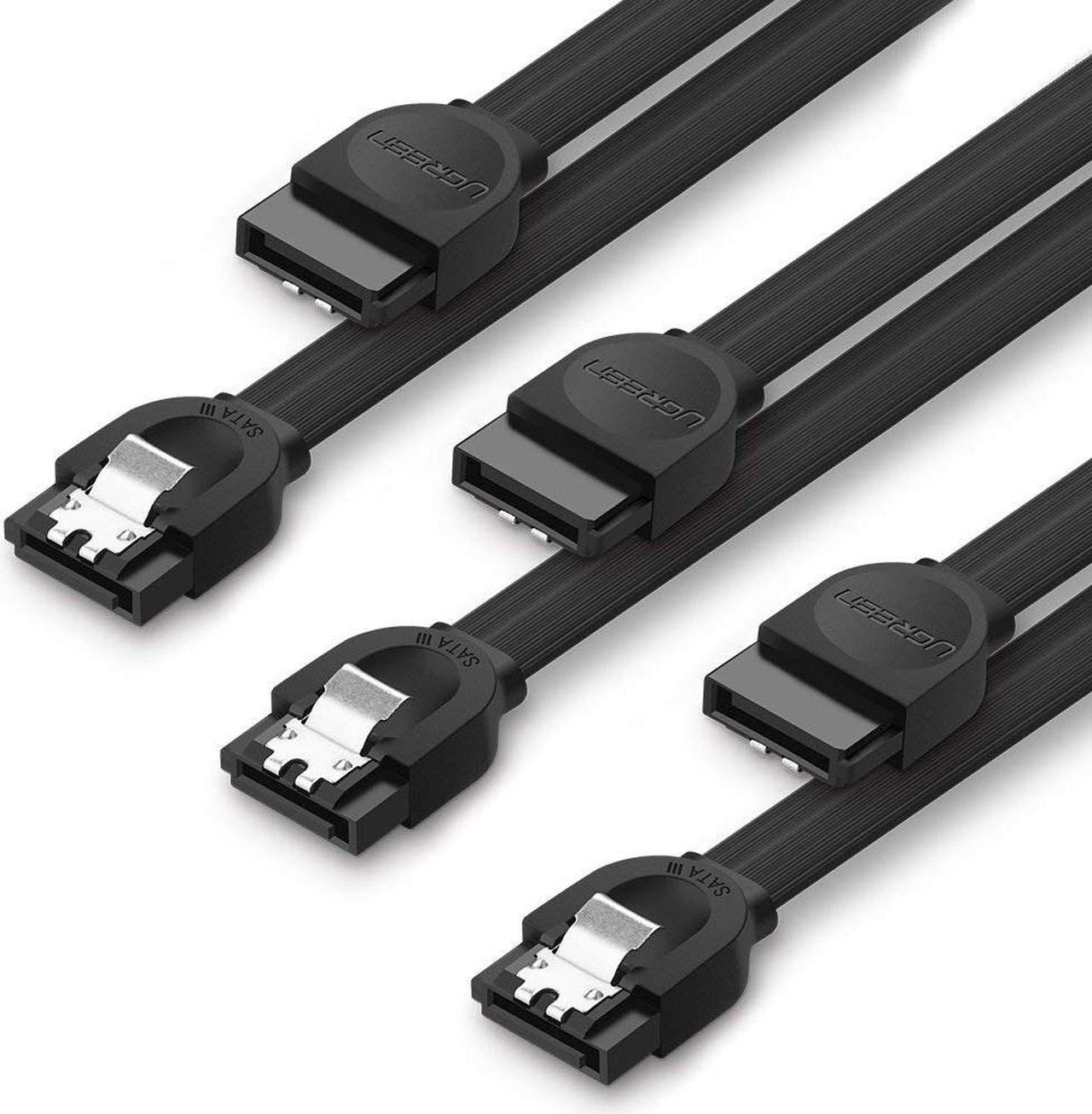 LUOM SATA III Cable 3 Pack 6Gbps Straight To Right HDD SSD Data Cable 7 Pin with Locking Latch 18 Inch for SATA HDD, SSD, CD Driver, CD Writer