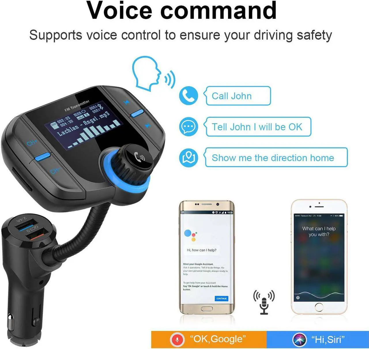 Alt view image 4 of 7 - LUOM Bluetooth FM Transmitter, Wireless in-car Radio Adapter Car Kit with Quick Charger 3.0 + 5V/2.4A Smart IC Dual USB Car Charger, 1.80 Inch LCD Display, TF Card Slot, AUX Input/Output
