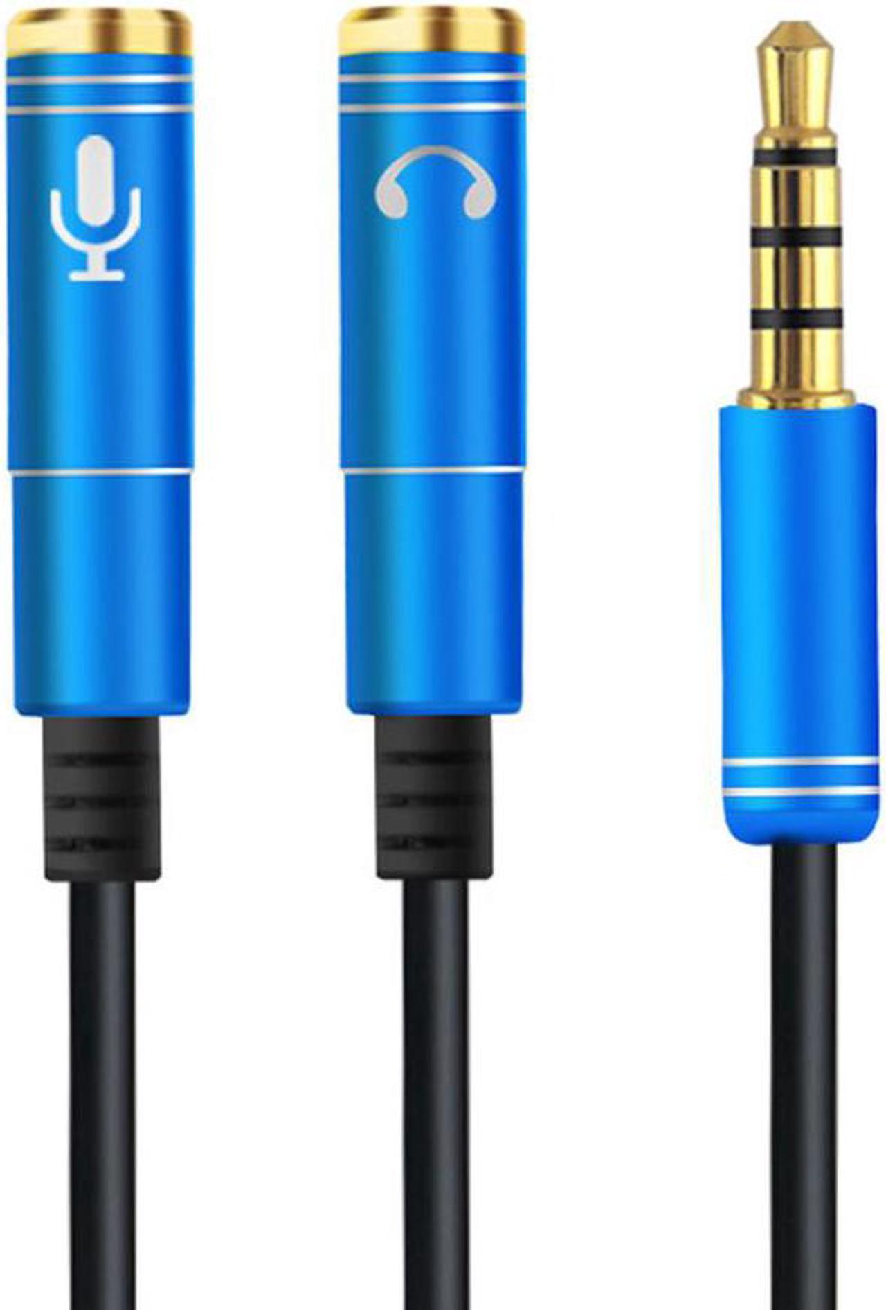 LUOM (2-PACK) Headset Adapter For Headsets With Separate Headphone And Microphone Plugs 3.5mm Stereo Audio Male to 2 Female Headset Mic Y Splitter Cable Adapter-Blue