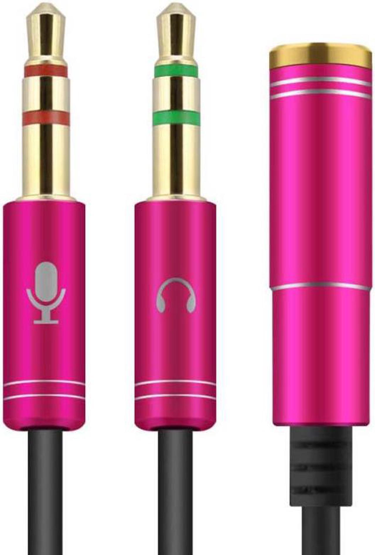 LUOM (2 Pack) Headset Splitter Cable 3.5mm Female to 2 Male for PC Computer and Old Version Laptop, 1Feet/30cm (Rose Pink)