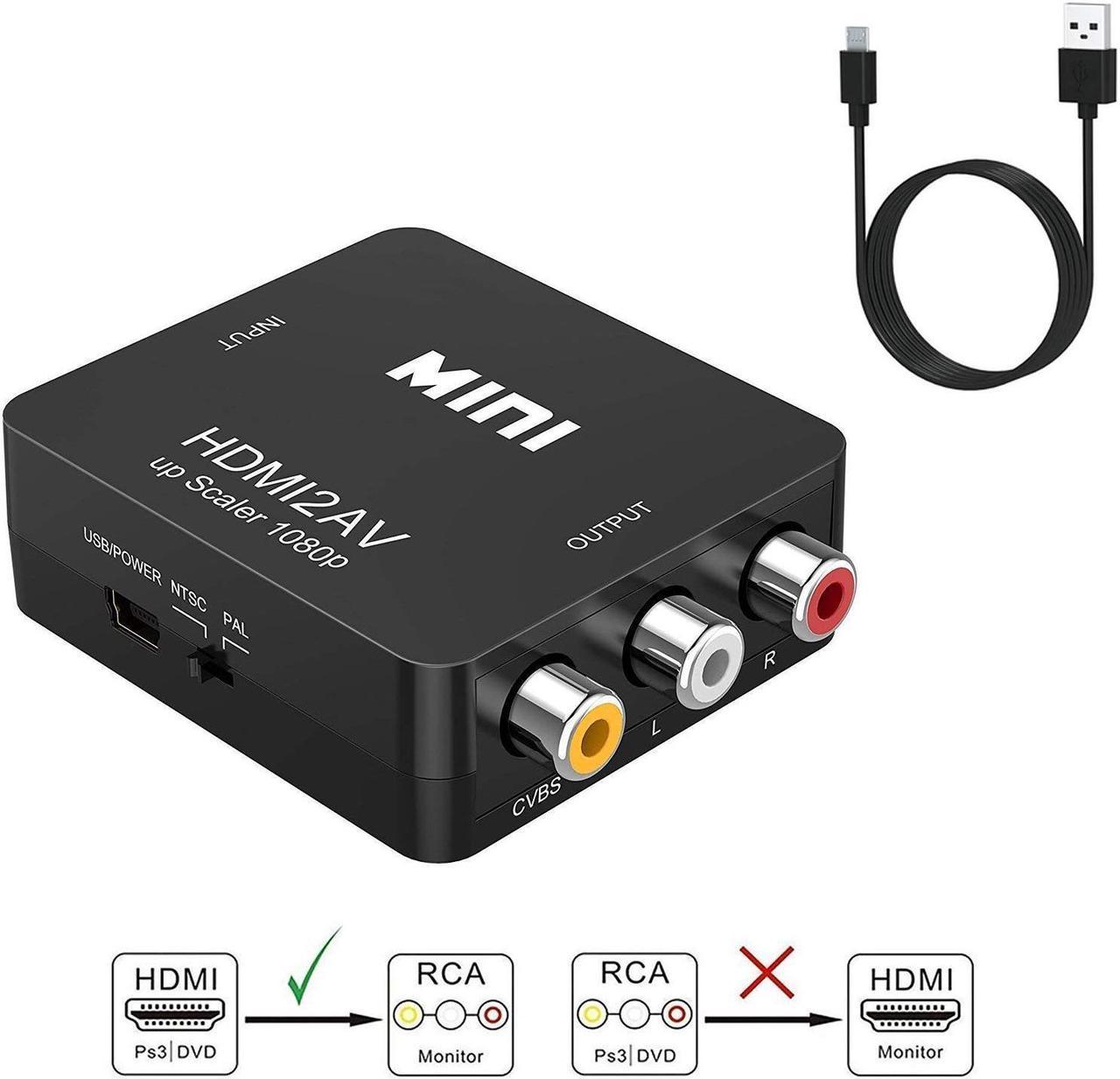 LUOM HDMI to AV, HDMI to RCA, 1080P HDMI to 3RCA CVBS AV Composite Video Audio Converter Adapter Supports PAL/NTSC with USB Power Cable for PC Laptop HDTV DVD (Black)