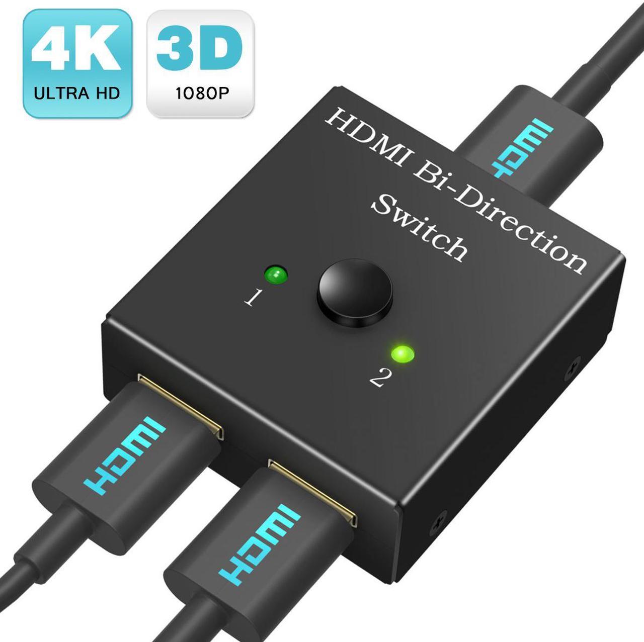 LUOM Hdmi Switch 1x2 4K hdmi Switcher Dual Monitor 2 in 1 Out or 1 in 2 Out HDMI Bi-Directional Switcher 4Kx2K@60HZ Duplicating Video and Audio for Full Ultra HD 1080P 3D