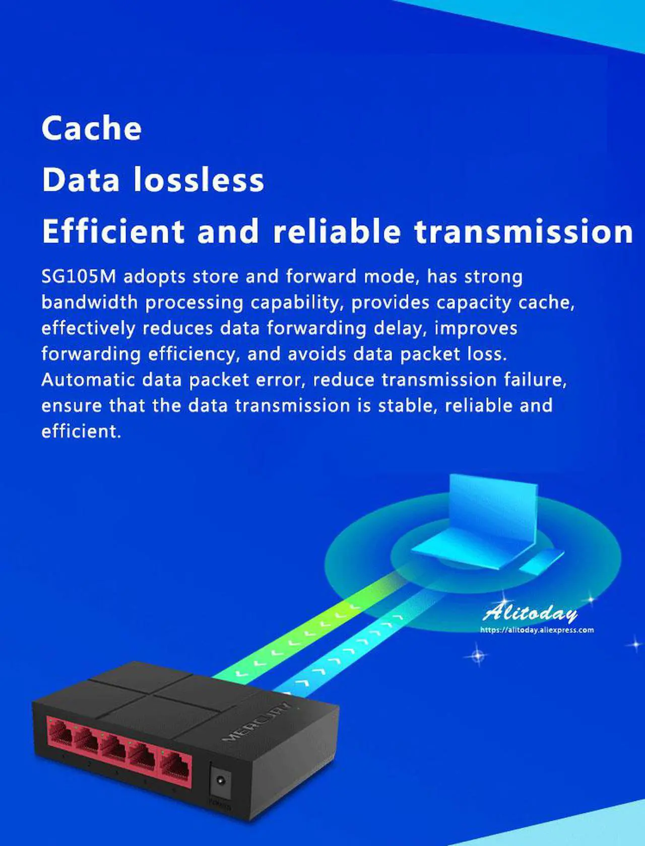 Alt view image 7 of 7 - MERCURY 5 Port Gigabit Ethernet Network Switch | Ethernet Splitter | Sturdy Metal w/ Shielded Ports | Plug-and-Play | Traffic Optimization | Unmanaged (SG105M)