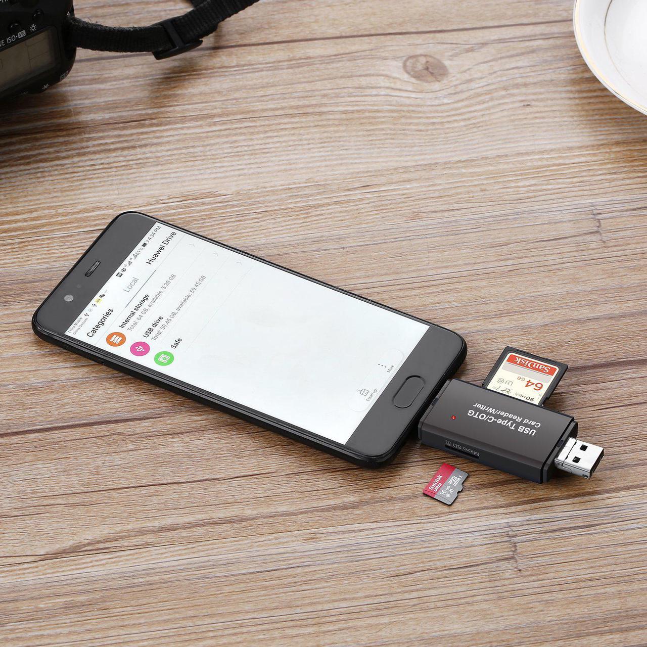 Alt view image 5 of 7 - LUOM SD Card Reader, USB2.0/Type C/Micro-USB Memory Card Reader OTG Adapter for SDXC, SDHC, SD, MMC, RS-MMC, Micro SD, TF, Micro SDXC, Micro SDHC, UHS-I Card
