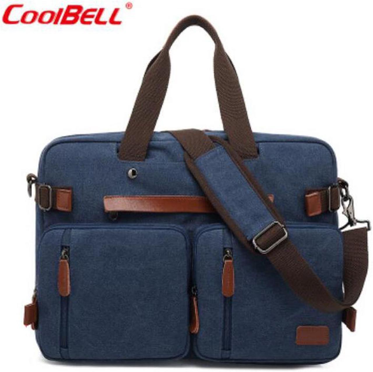 LUOM 17.3inch Canvas Laptop Computer Bag Messenger Bag Multi-compartment Briefcase Convertible Laptop Backpack (Denim Blue)