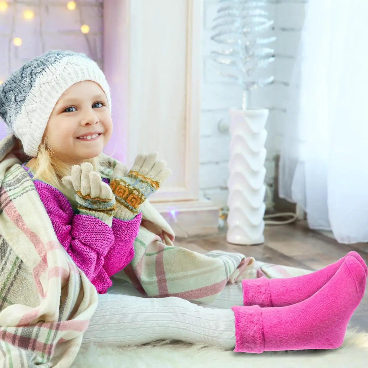 Alt view image 4 of 4 - Lian LifeStyle Children 2 Pairs  Wool Crew Socks. Super Comfortable, Soft and Durable HRL1801 Size 6M-12M (Orange) 2p-5