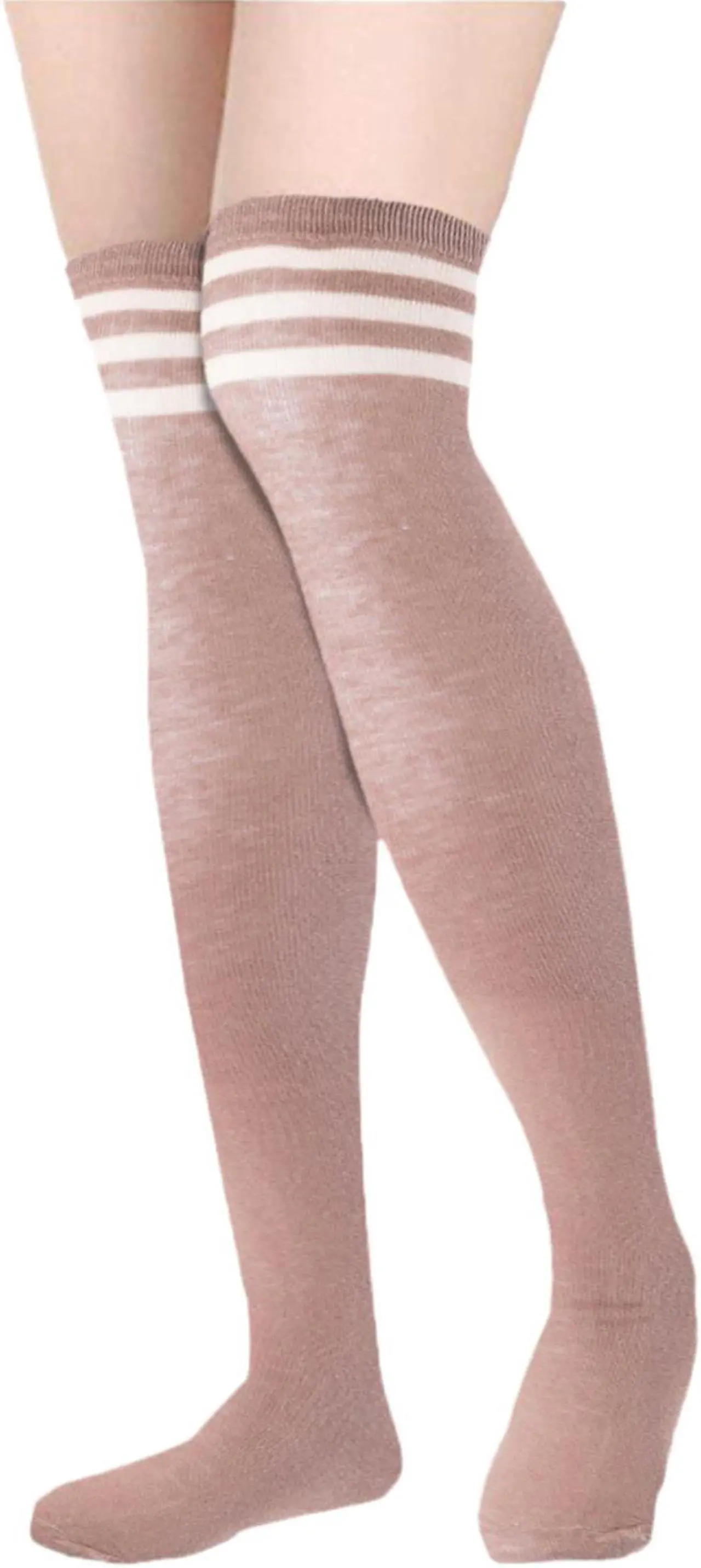 Alt view image 3 of 5 - Lian LifeStyle Women's 5 Pairs Adorable Comfortable Soft Thigh High Over Knee High Cotton Socks Size 6-9 L1022(Khaki)