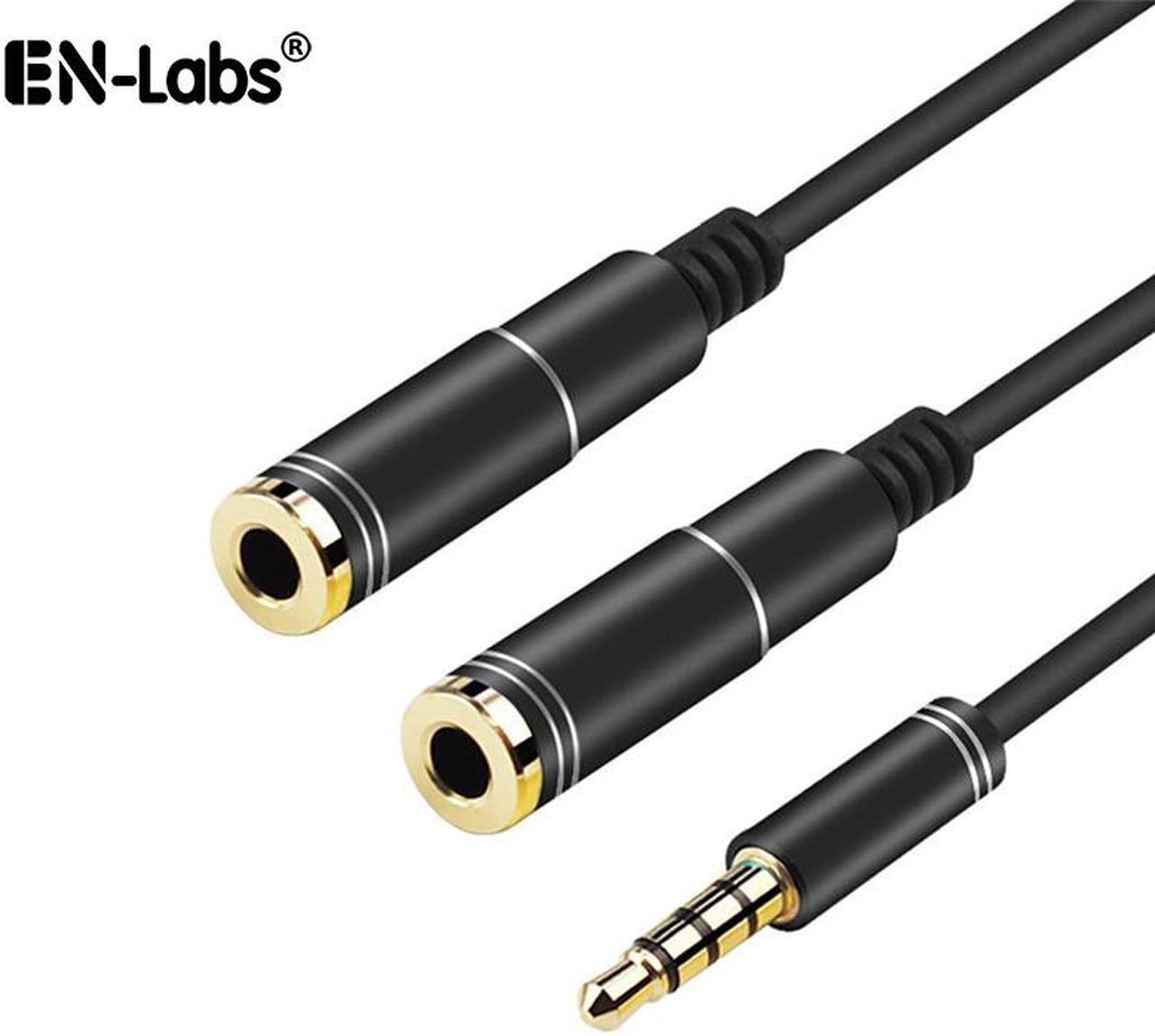 Audio Cable 3.5mm Jack Headphone Microphone Splitter,4 Pole Male to 2 Female Headset+ Mic Aux Extension Adapter for Android Phone & iPhone