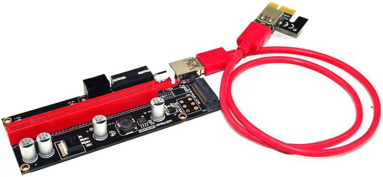Alt view image 3 of 4 - PCIe Riser Cable 1X to 16X Graphics Extension for GPU Mining Powered Riser Adapter Card, 60cm USB 3.0 Cable,PCI Express X1 to X16 GPU Mining Card, SATA,6Pin and Molex 3 Power Options-6pcs/Lot