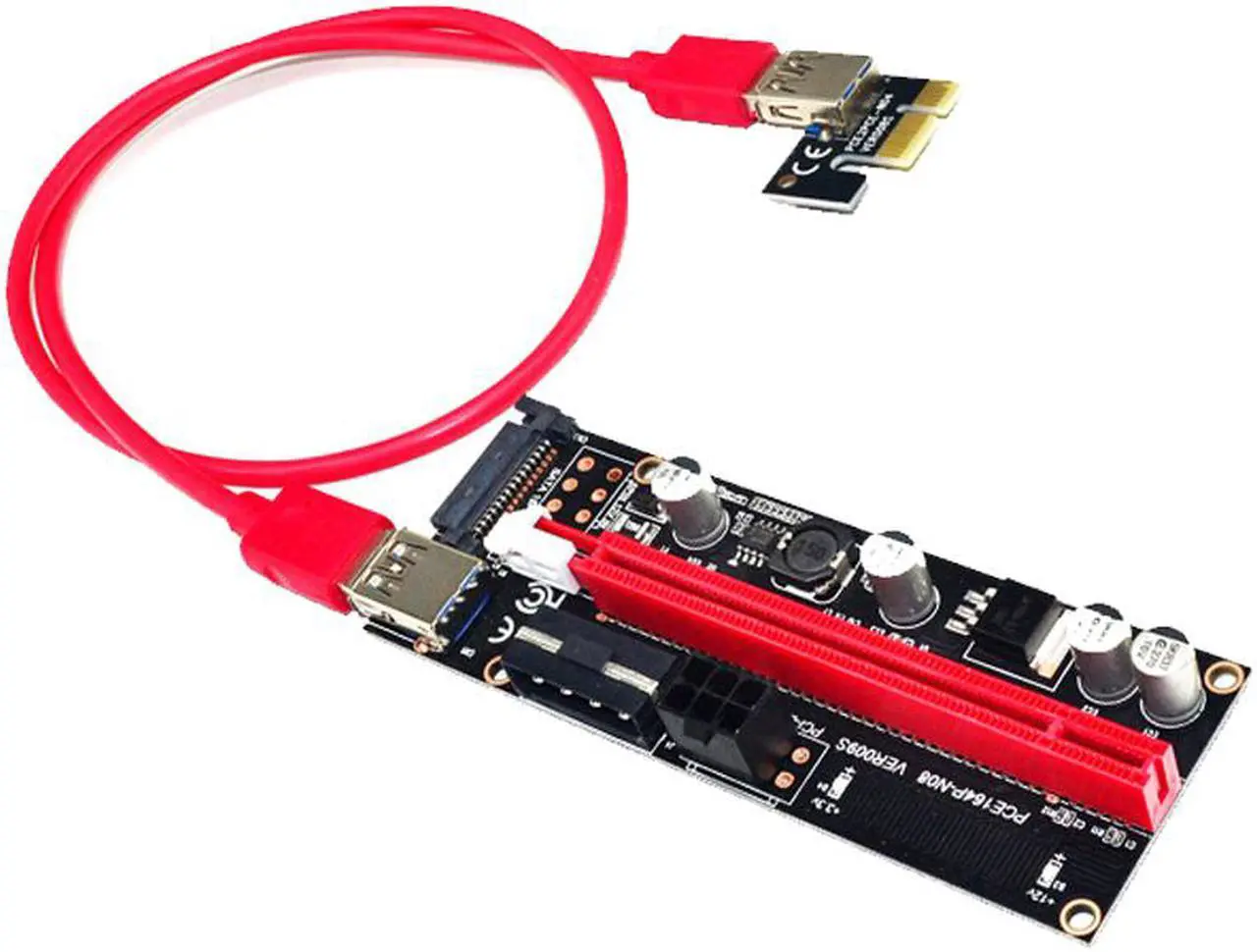 Alt view image 2 of 4 - PCIe Riser Cable 1X to 16X Graphics Extension for GPU Mining Powered Riser Adapter Card, 60cm USB 3.0 Cable,PCI Express X1 to X16 GPU Mining Card, SATA,6Pin and Molex 3 Power Options-6pcs/Lot