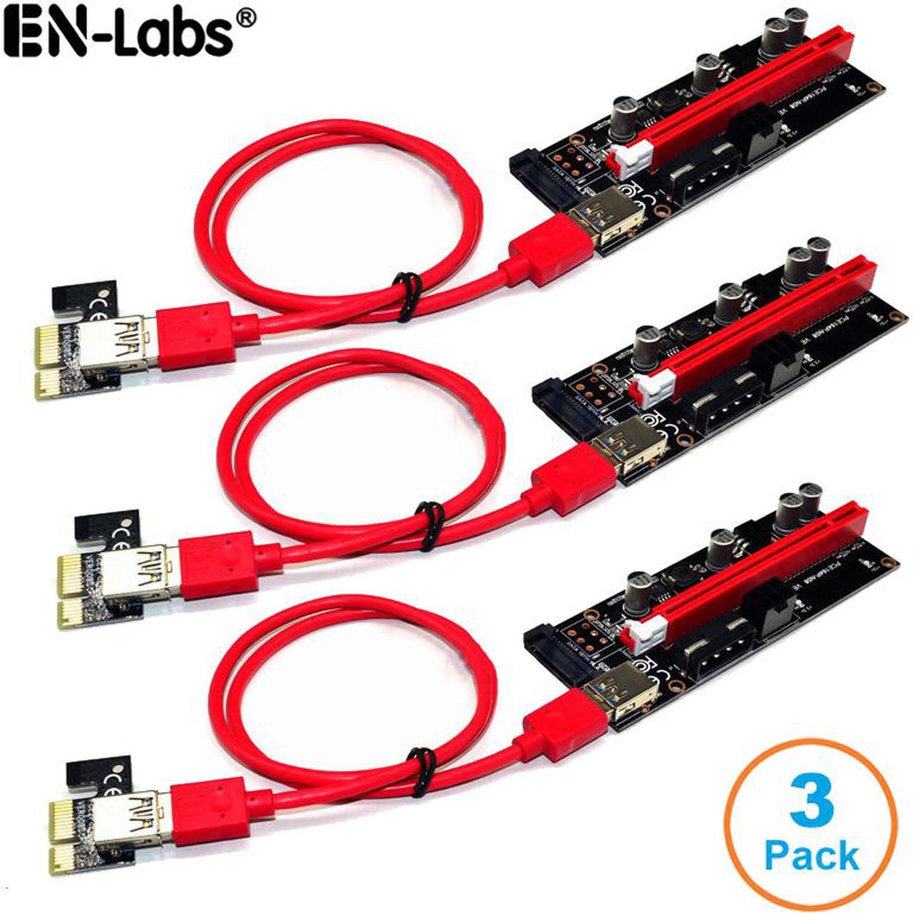 3-Packs PCIe Riser Cable 1X to 16X Graphics Extension for GPU Mining Powered Riser Adapter Card, 60cm USB 3.0 Cable,PCI Express X1 to X16 GPU Mining Card, SATA,6Pin and Molex 3 Power Options